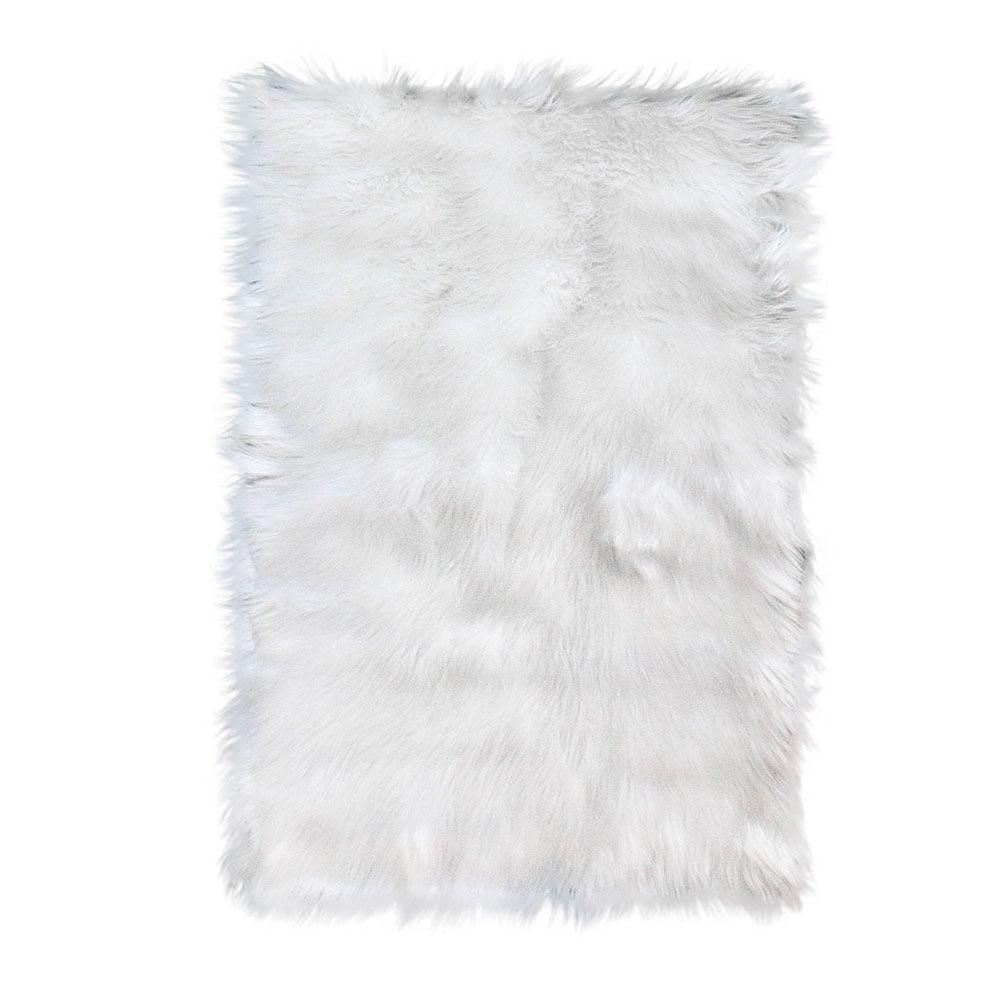 Ivory Rectangular Faux Fur Sheepskin Shag Rug