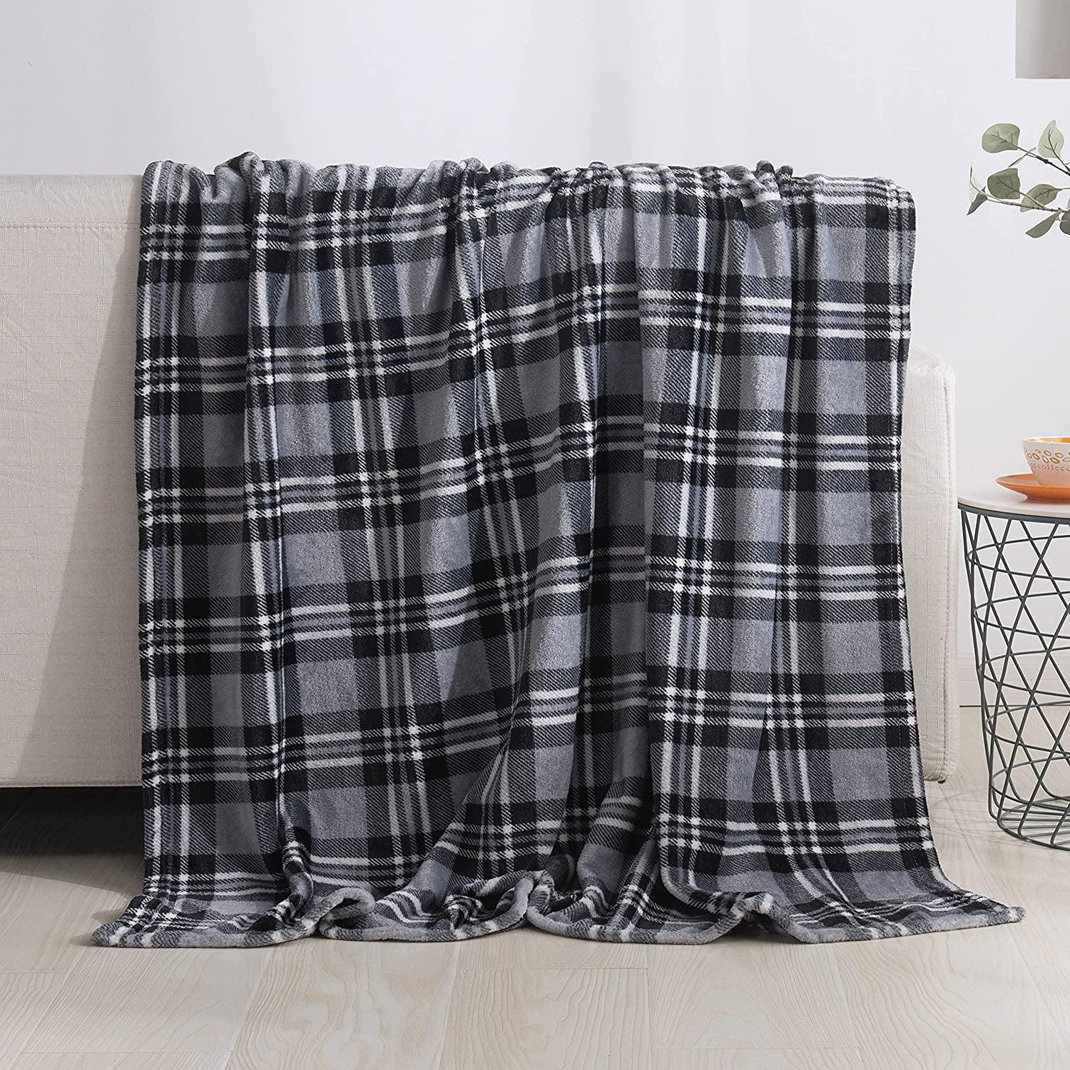 Elegant Comfort 50 x 60 Blanket Gift Christmas Throw, (Gray Plaid)