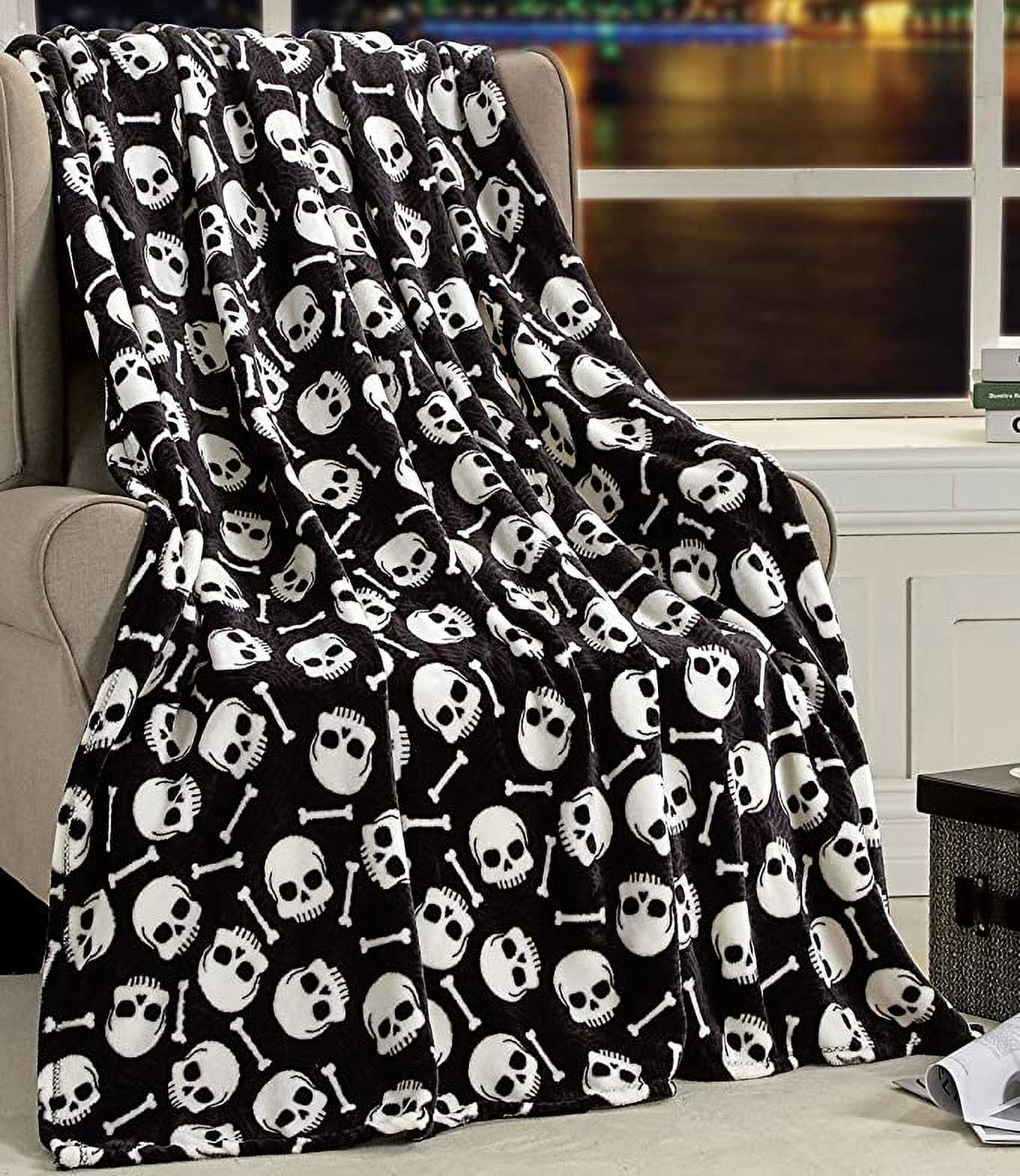 Halloween Skull and Bones Black Fleece Throw Blanket 50 x 60 inches