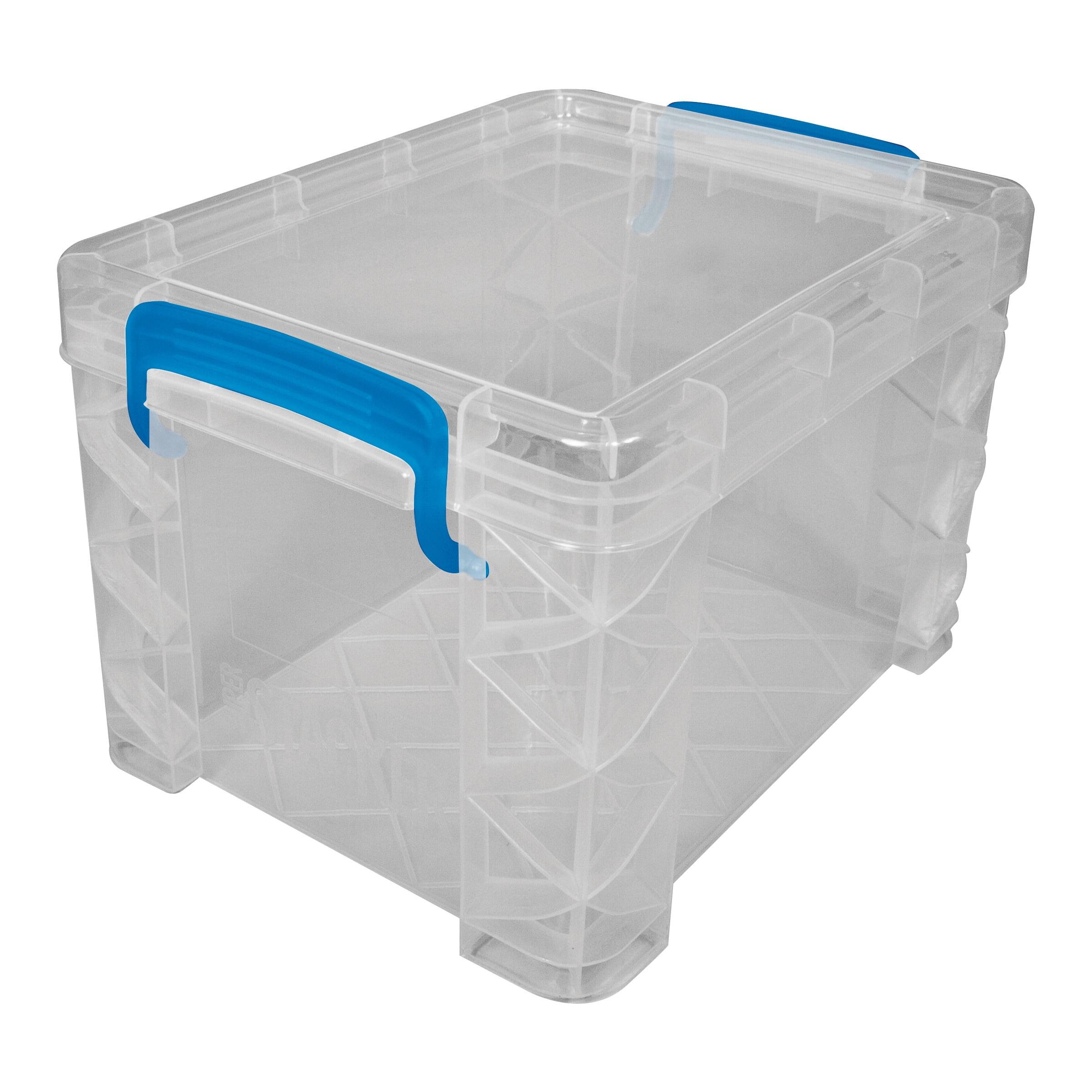 Clear Stackable Plastic Storage Box with Blue Handles