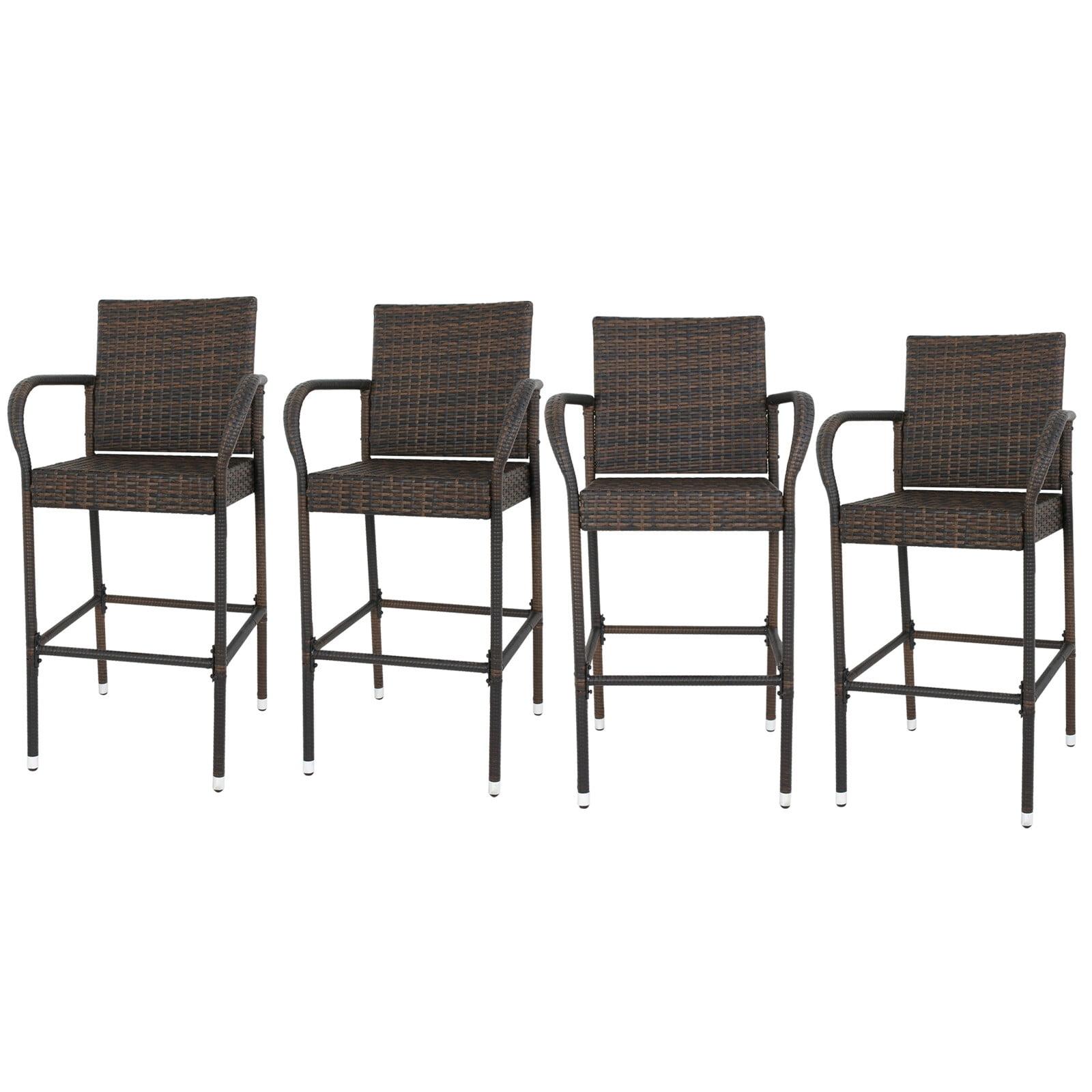 Delfina 4pk Wicker Barstool - Brown - Christopher Knight Home: UV & Weather-Resistant, Powder-Coated Frame