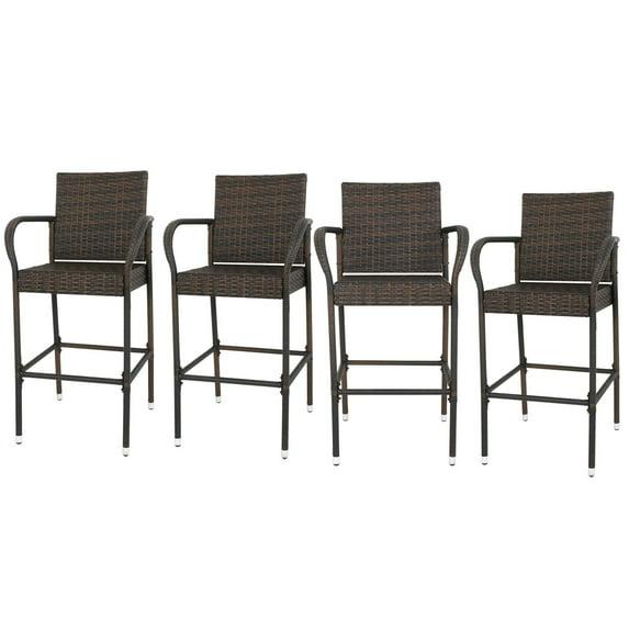 Delfina 4pk Wicker Barstool - Brown - Christopher Knight Home: UV & Weather-Resistant, Powder-Coated Frame