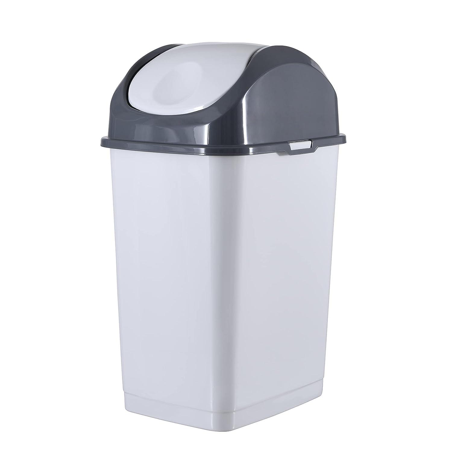 Superio Kitchen Trash Can with Swing Top Lid 9 Gallon Slim Waste Bin 37 Qt Durable Plastic, Fit Small Spaces, Office, Bathroom, Under Counter (White Smoke-1 Pack)