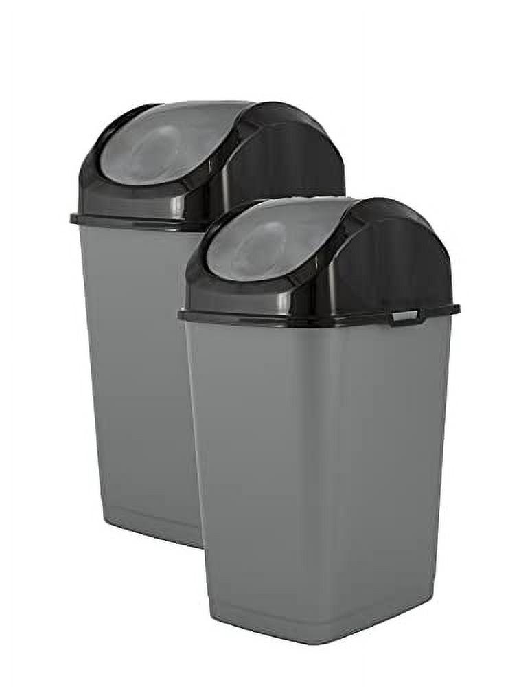 Gray and Black Plastic Swing-Top Trash Can, 23" Tall