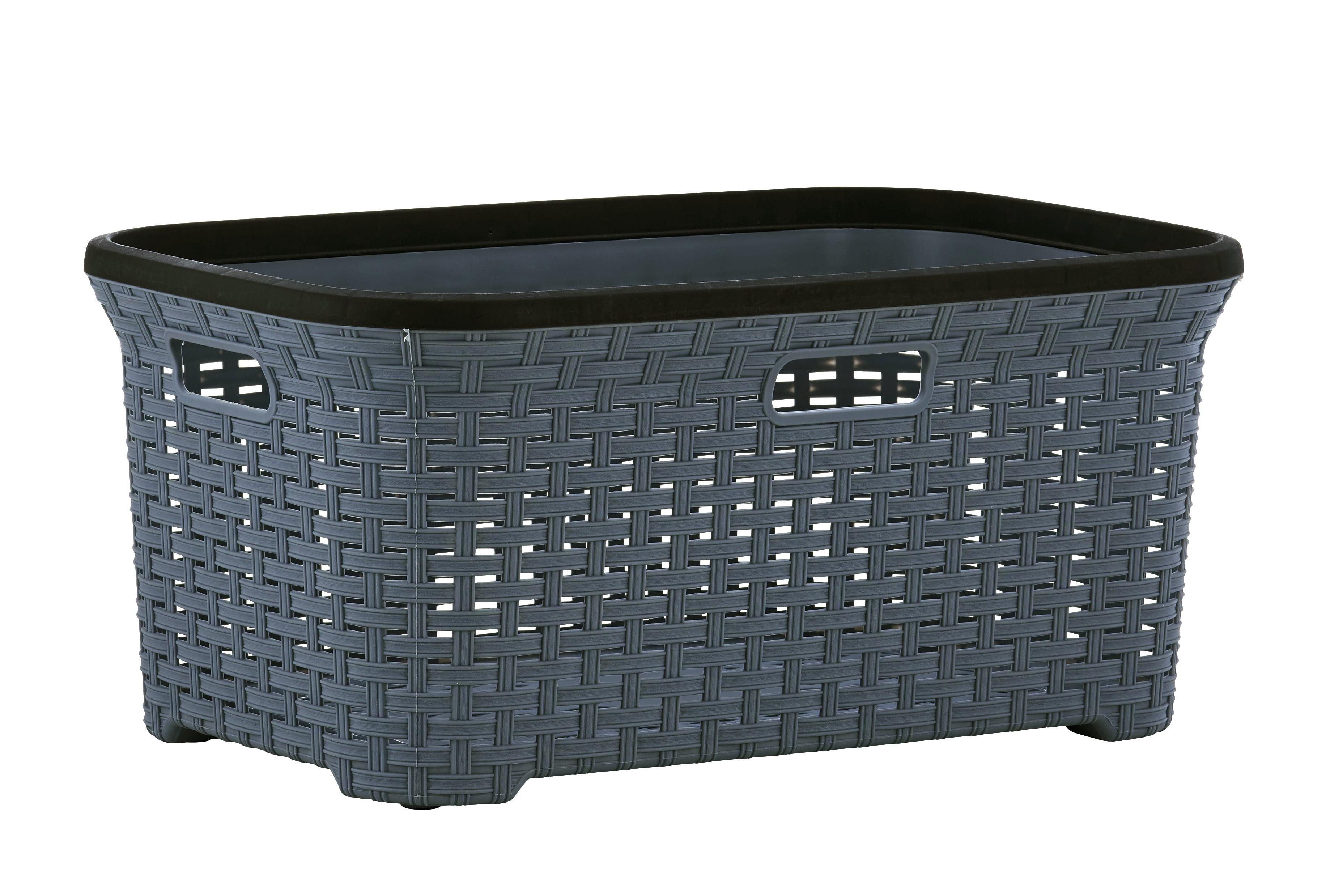 Superio Laundry Basket, Laundry Hamper, 50-liter wicker style basket with cutout handles, to storage dirty clothes, in washroom, or bedroom, grey.