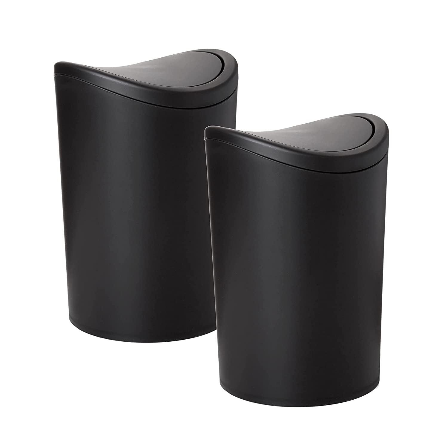 Compact Black Plastic Swing Top Trash Can