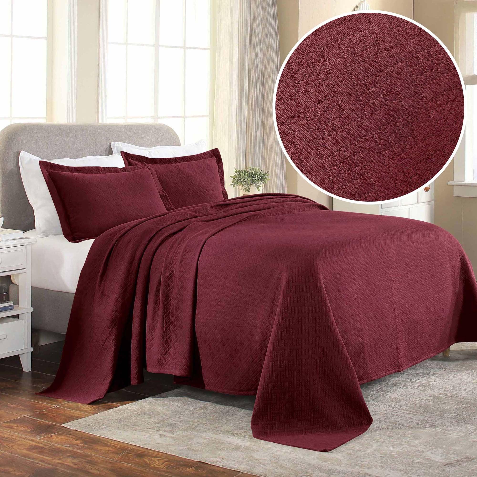 Superior 100% Cotton Basket Weave Bedspread 3 Piece Set, Full, Garnet