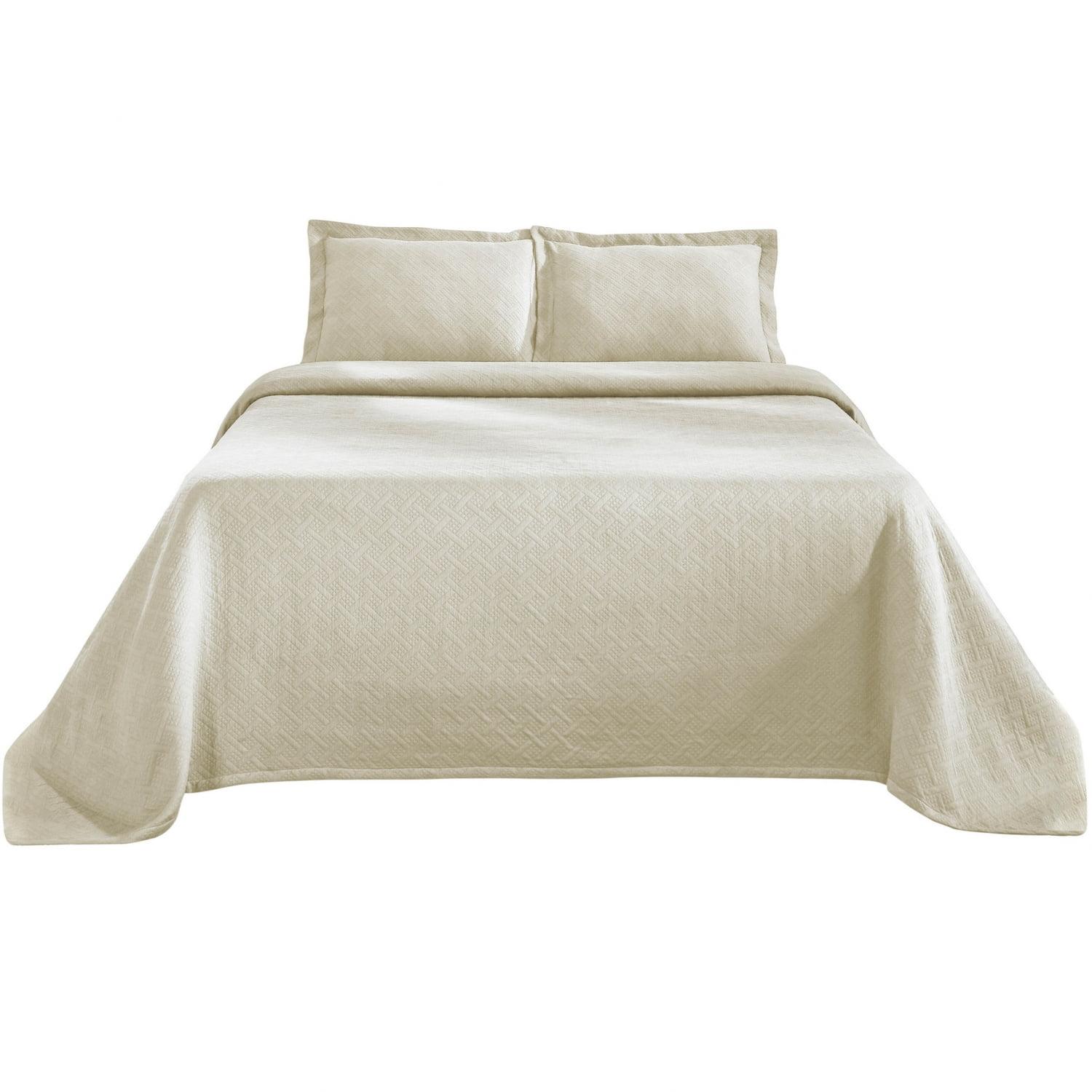 Ivory Twin Cotton Basket Weave 3-Piece Bedspread Set