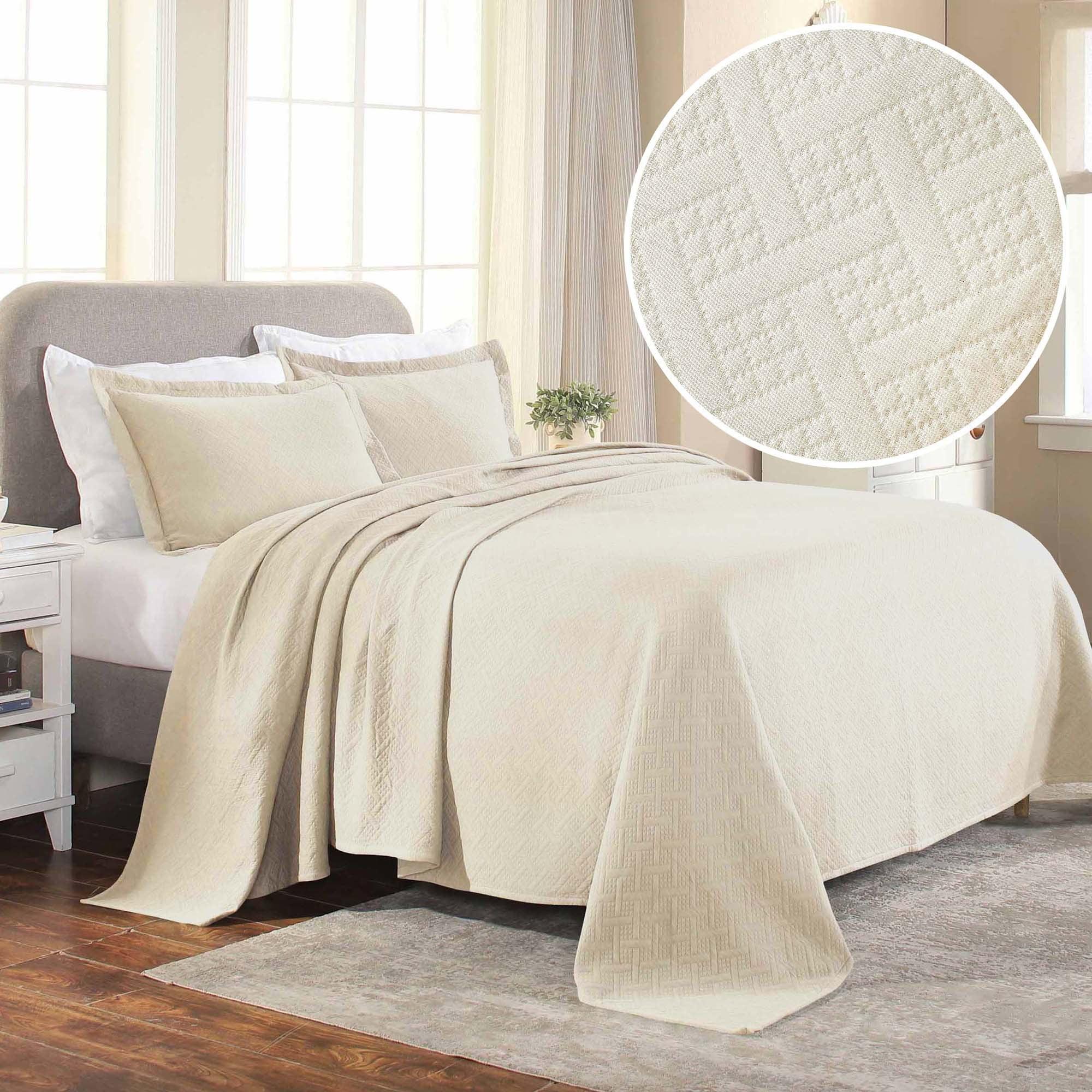 Ivory Twin Cotton Basket Weave 3-Piece Bedspread Set