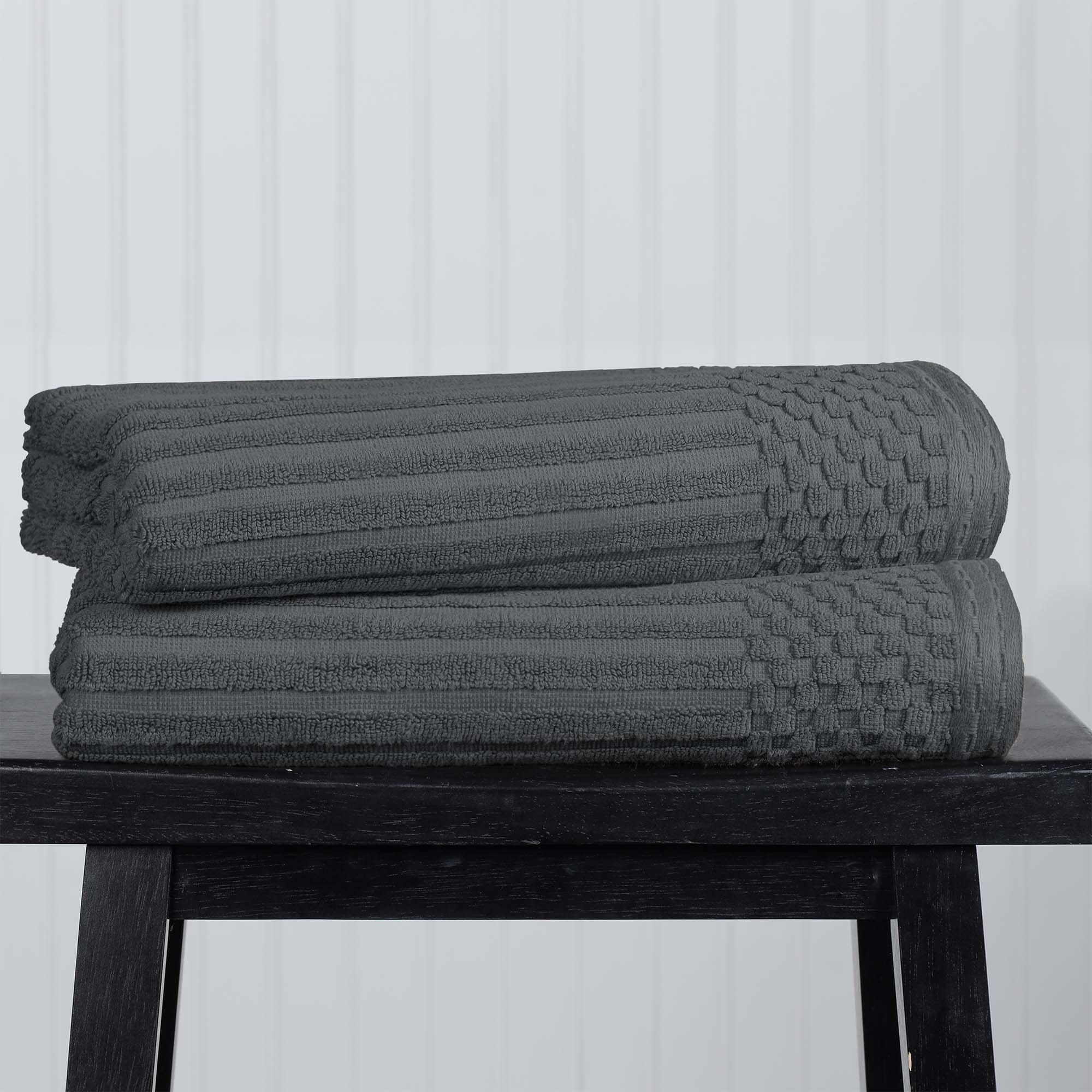 Charcoal Cotton Ribbed and Checkered 2-Piece Bath Towel Set