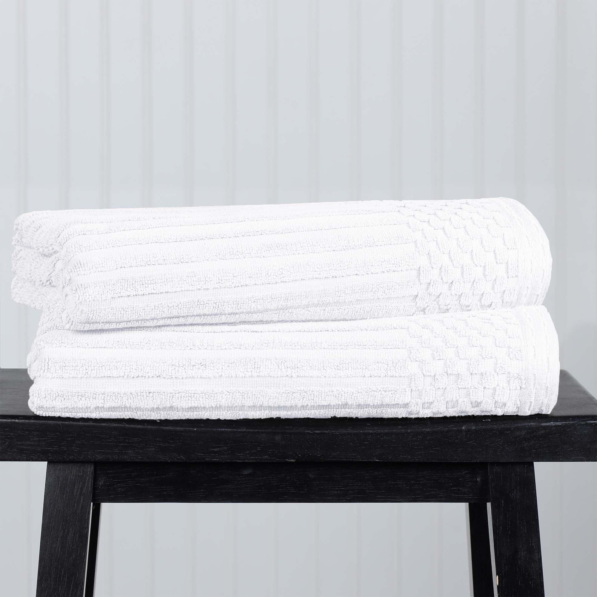 White Cotton Ribbed and Checkered 2-Piece Bath Towel Set