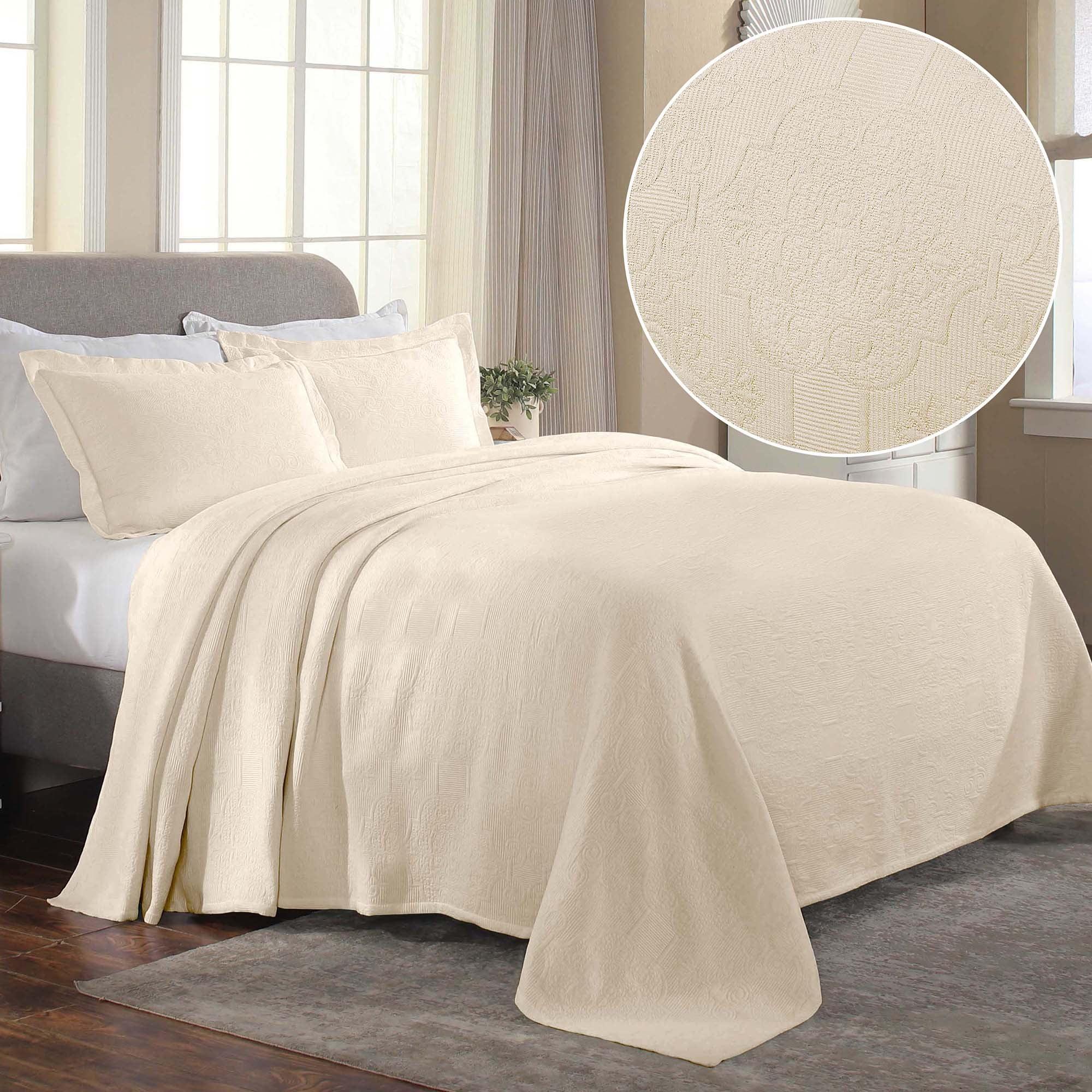 Ivory Twin Cotton Matelasse Bedspread Set with Pillow Sham