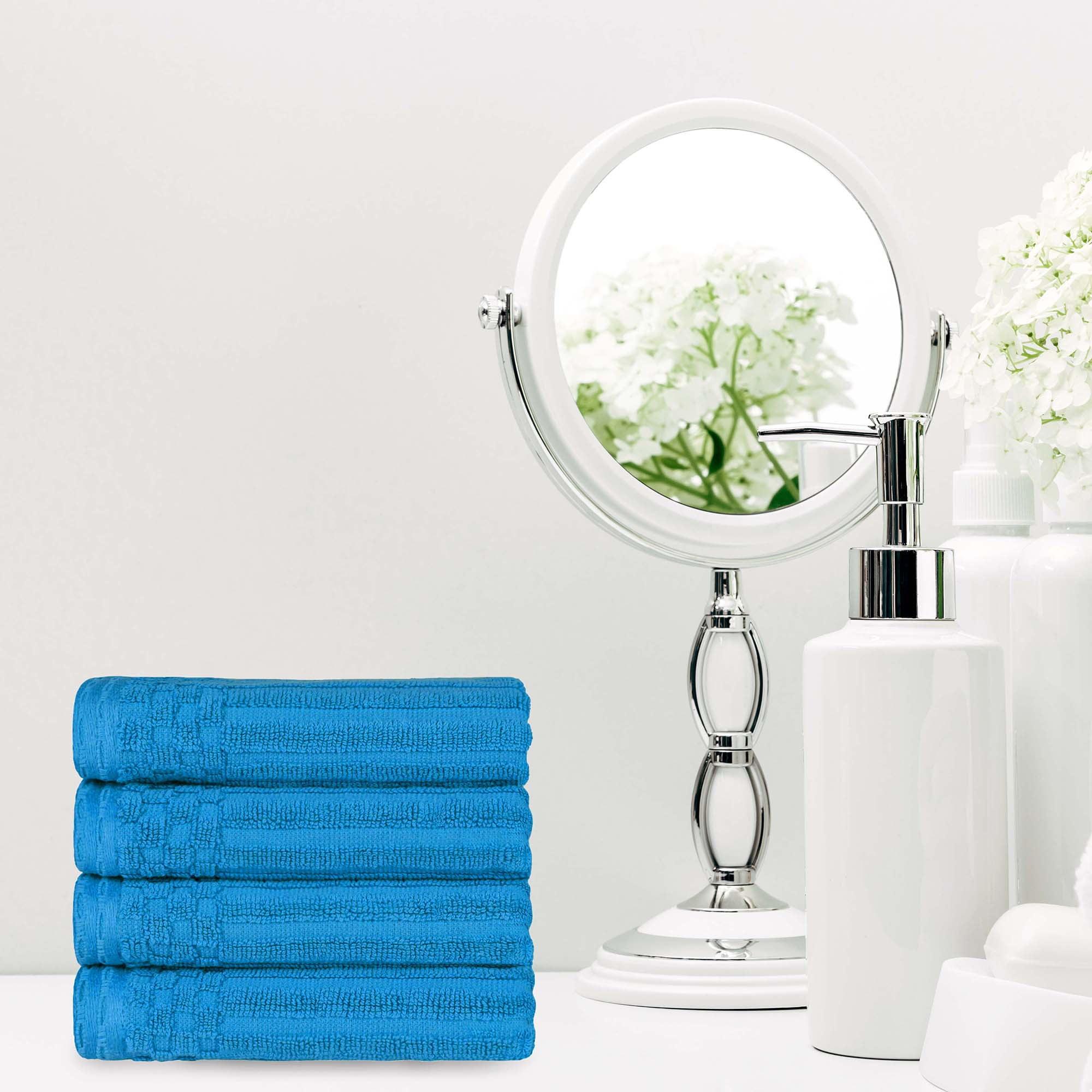 Azure Cotton Ribbed Hand Towels Set, 28" x 16", Pack of 4