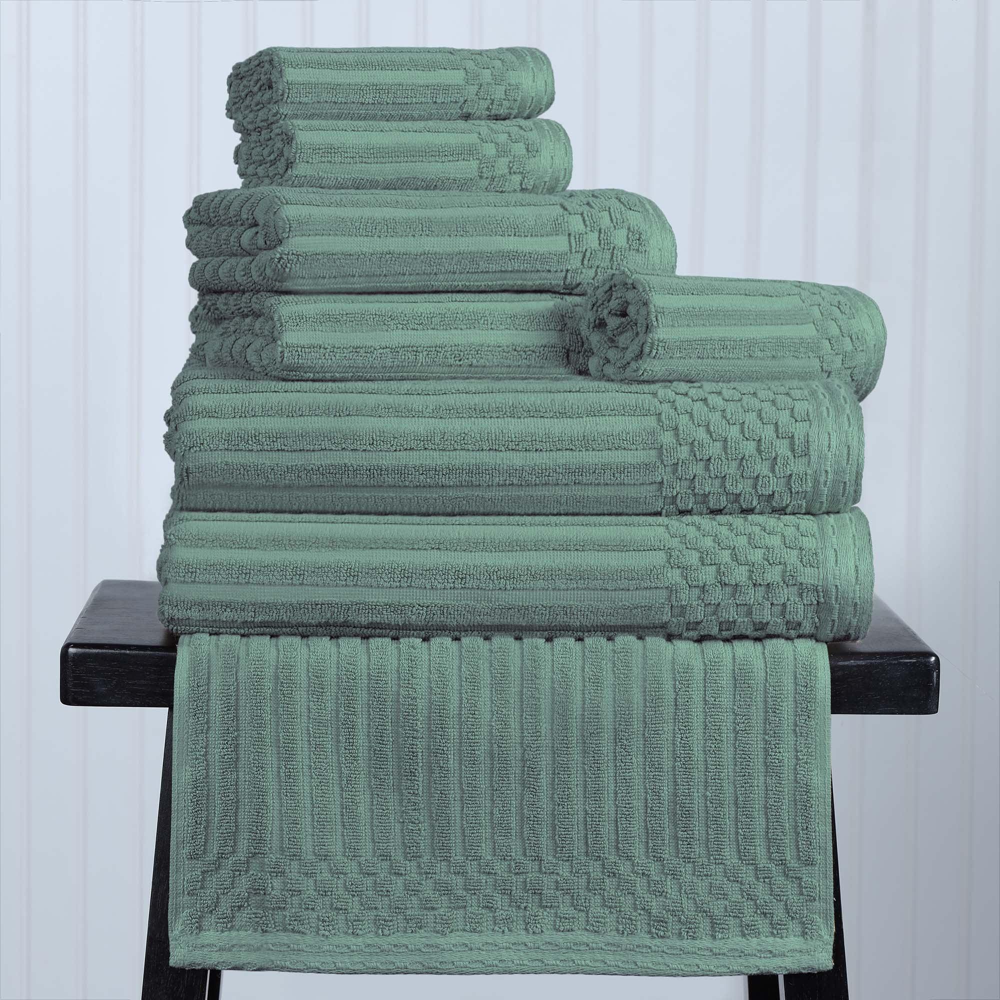 Basil Green Cotton Ribbed 8-Piece Towel Set