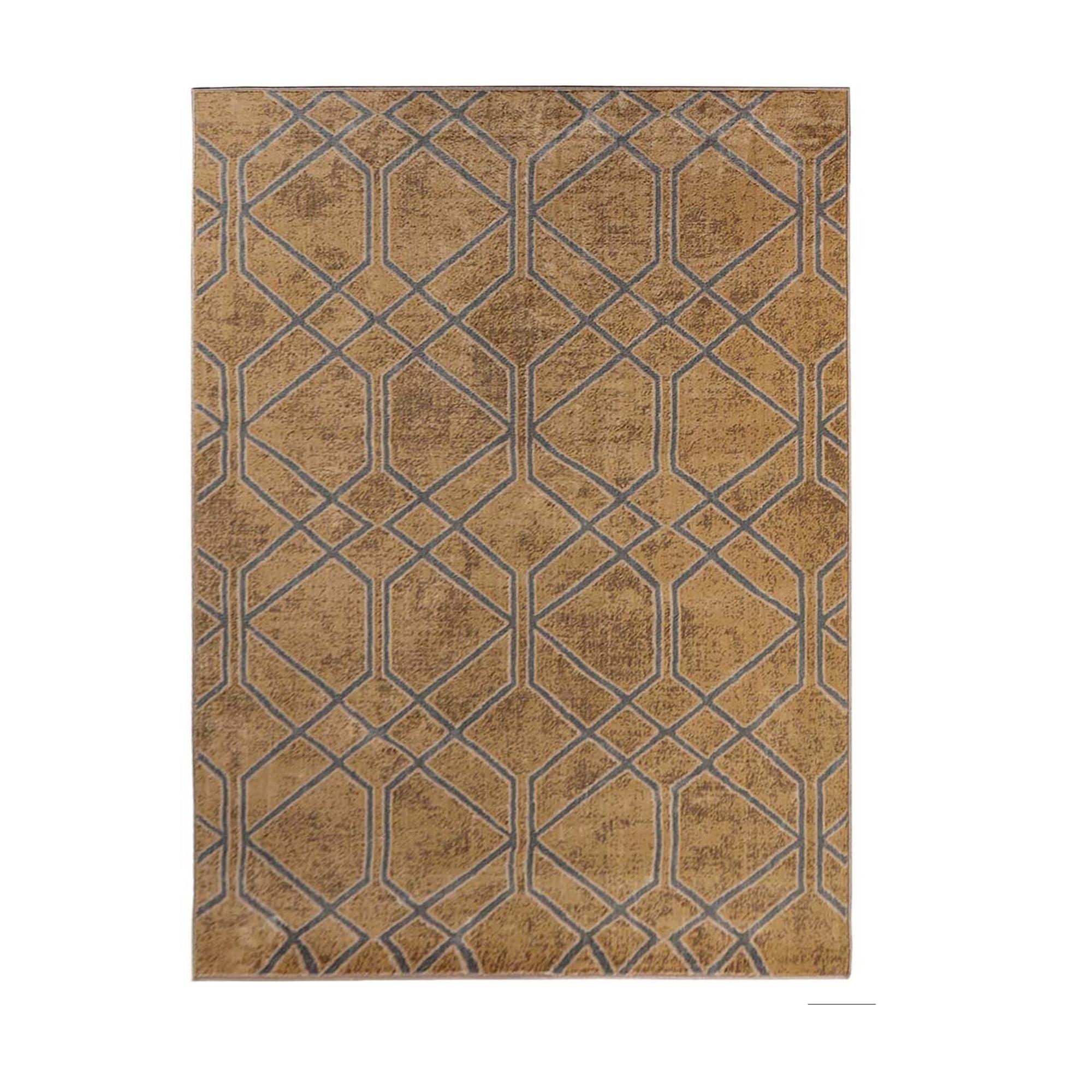 Taupe and Grey Geometric Medallion Synthetic Area Rug