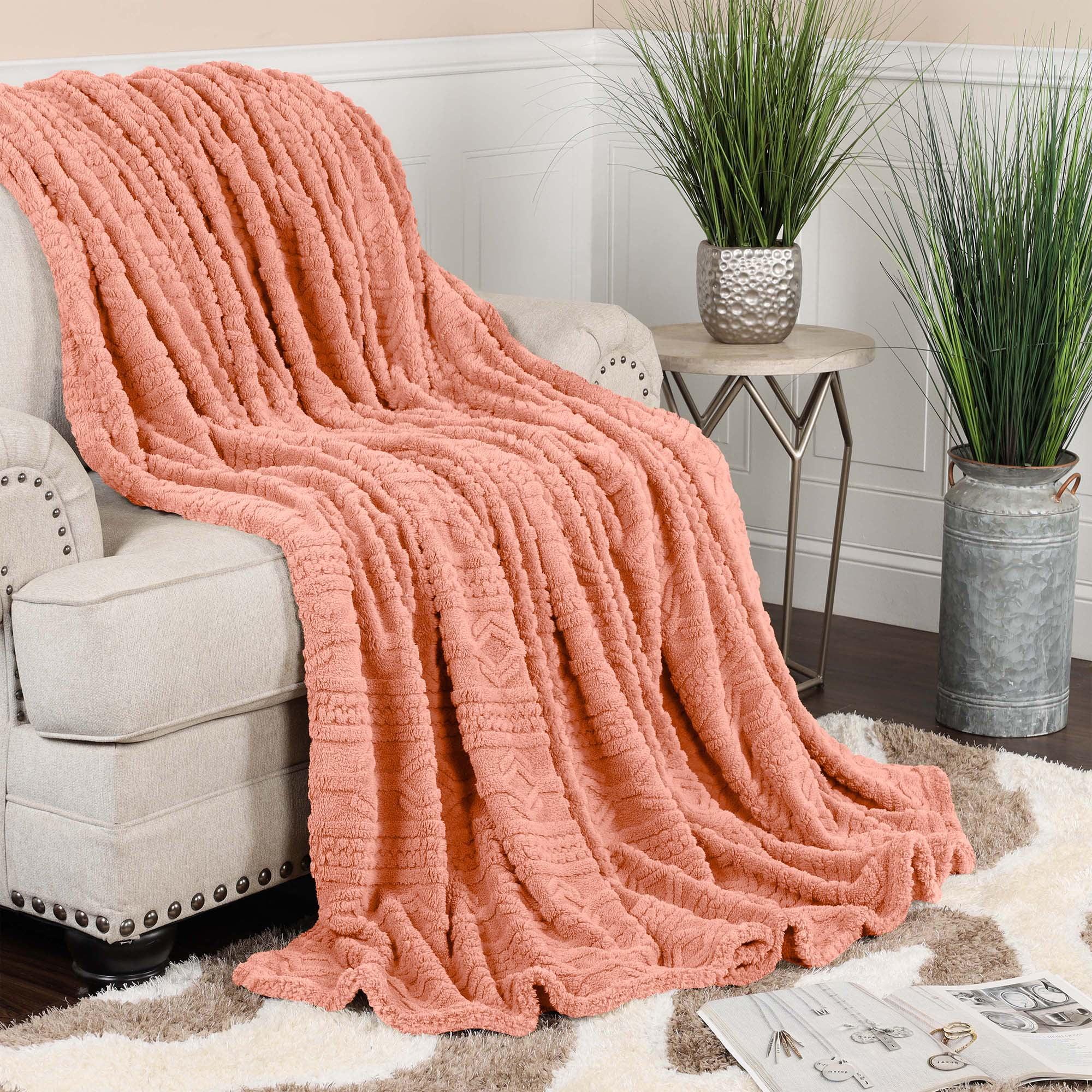 Blush Fleece Boho Knit Jacquard Throw Blanket XL