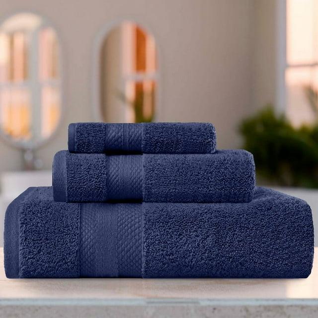 Superior Aria Turkish Cotton Solid Heavyweight 3-Piece Crown Blue Towel Set