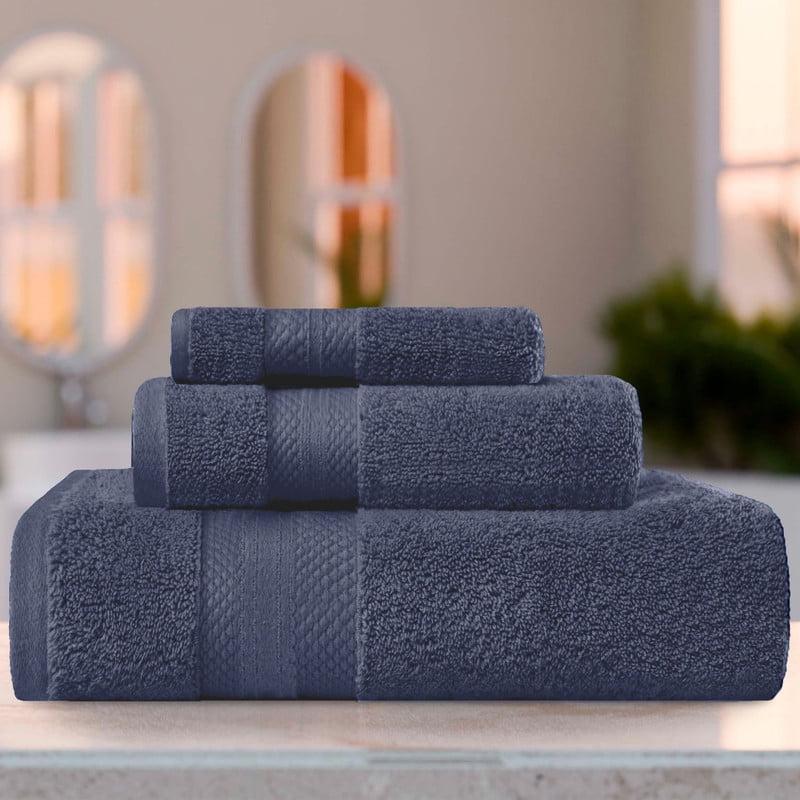 Superior Aria Turkish Cotton Solid Heavyweight 3-Piece Crown Blue Towel Set