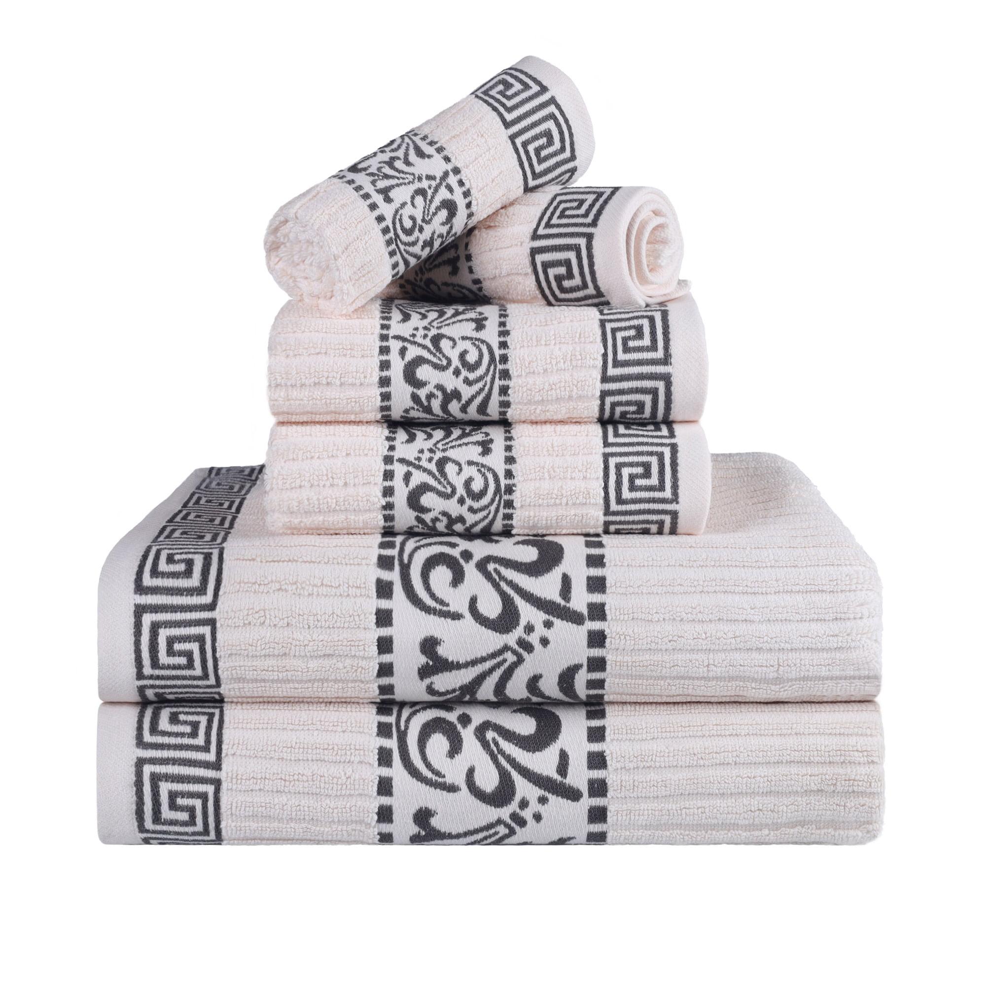 Ivory Off-White Cotton Ribbed 6-Piece Washcloth and Hand Towel Set