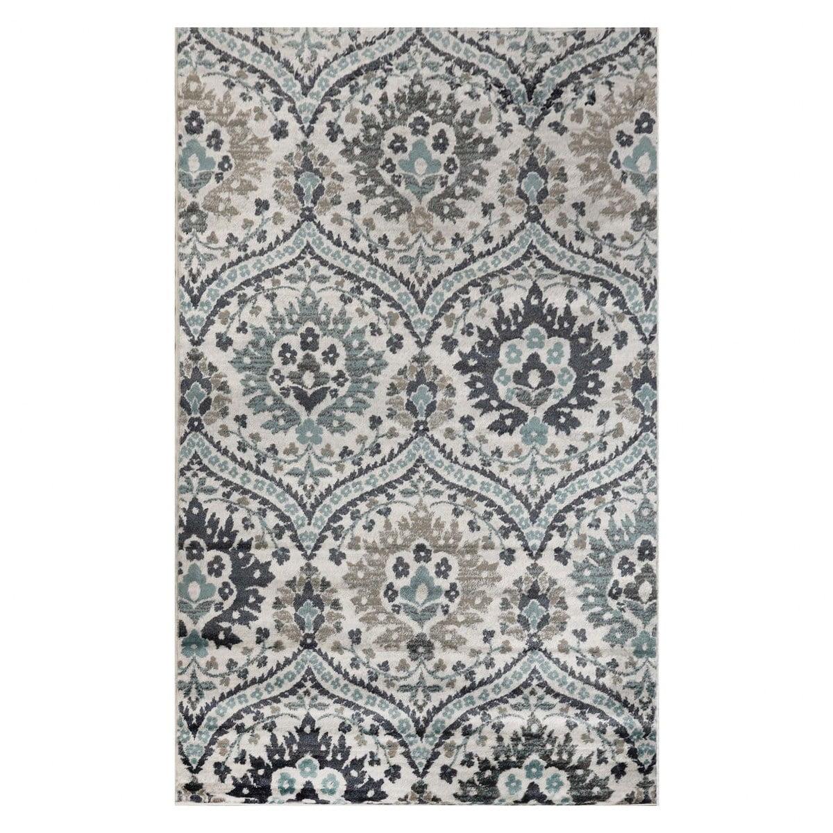 Augusta Deep Royal 4' x 6' Floral Damask Synthetic Area Rug