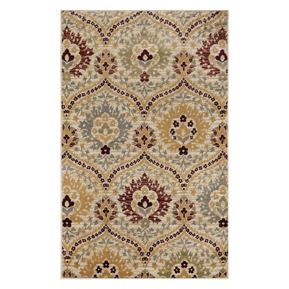 Camel Floral Damask Flat Woven Synthetic Area Rug, 8' x 10'