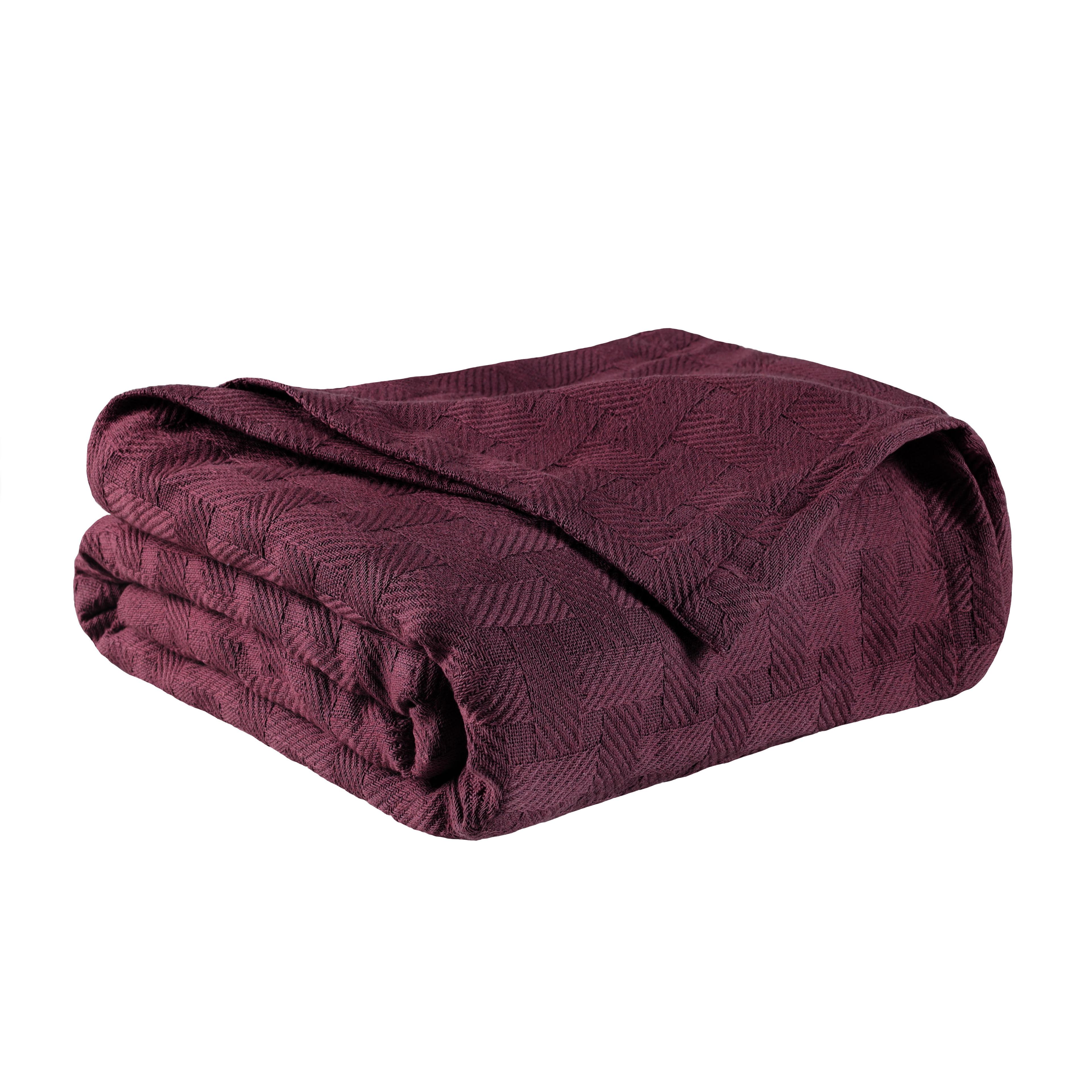 Superior Basketweave All-Season Cotton Blanket, Full/Queen, Plum