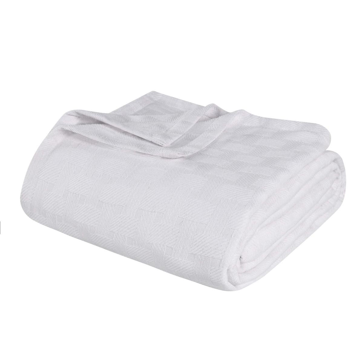 Superior Basketweave All-Season Cotton Blanket, Full/Queen, White