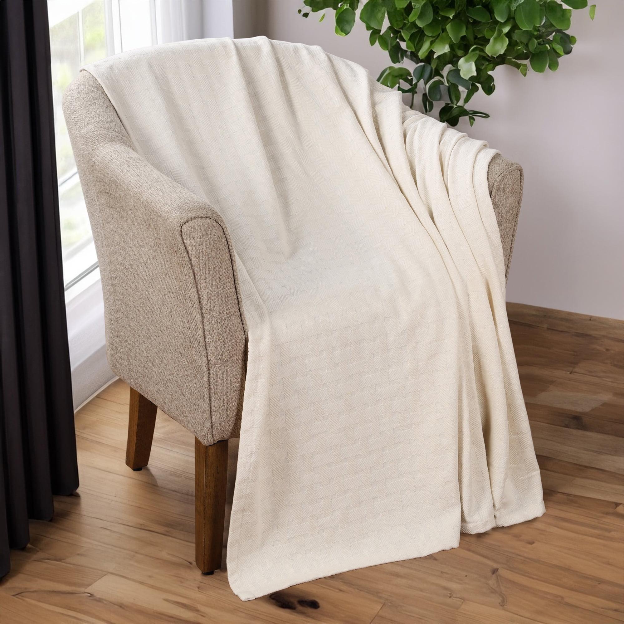 Superior Basketweave All-Season Cotton Blanket, Throw, Ivory