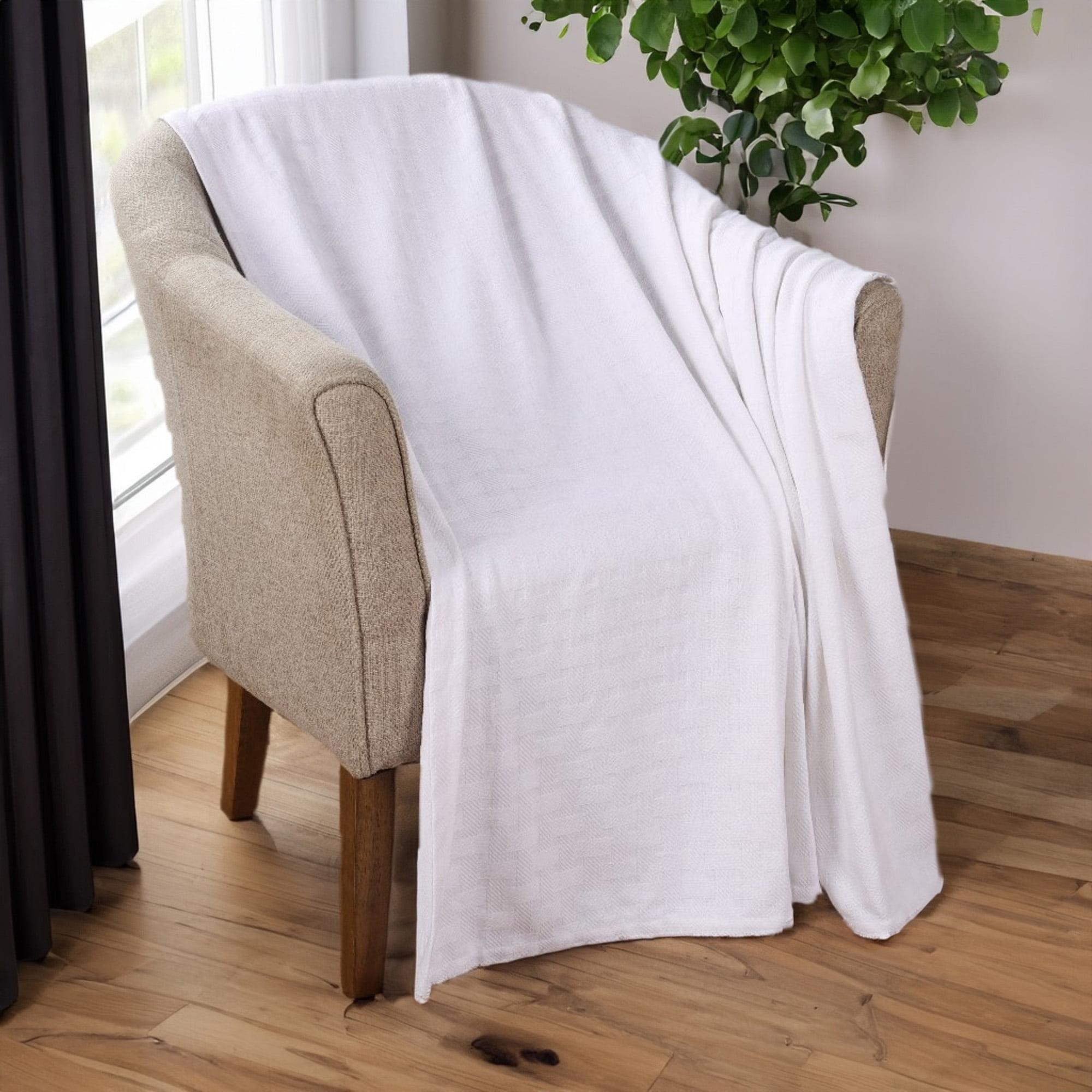 Superior Basketweave All-Season Cotton Blanket, Throw (Non-Standard), White