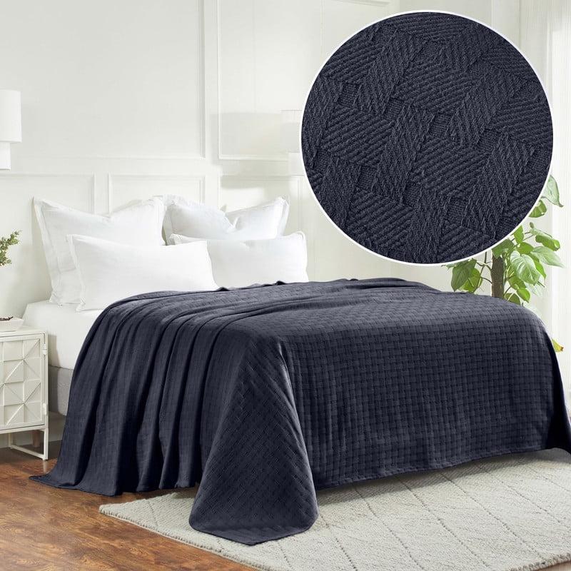 Superior Basketweave Cotton Blanket, Full/Queen, Navy Blue