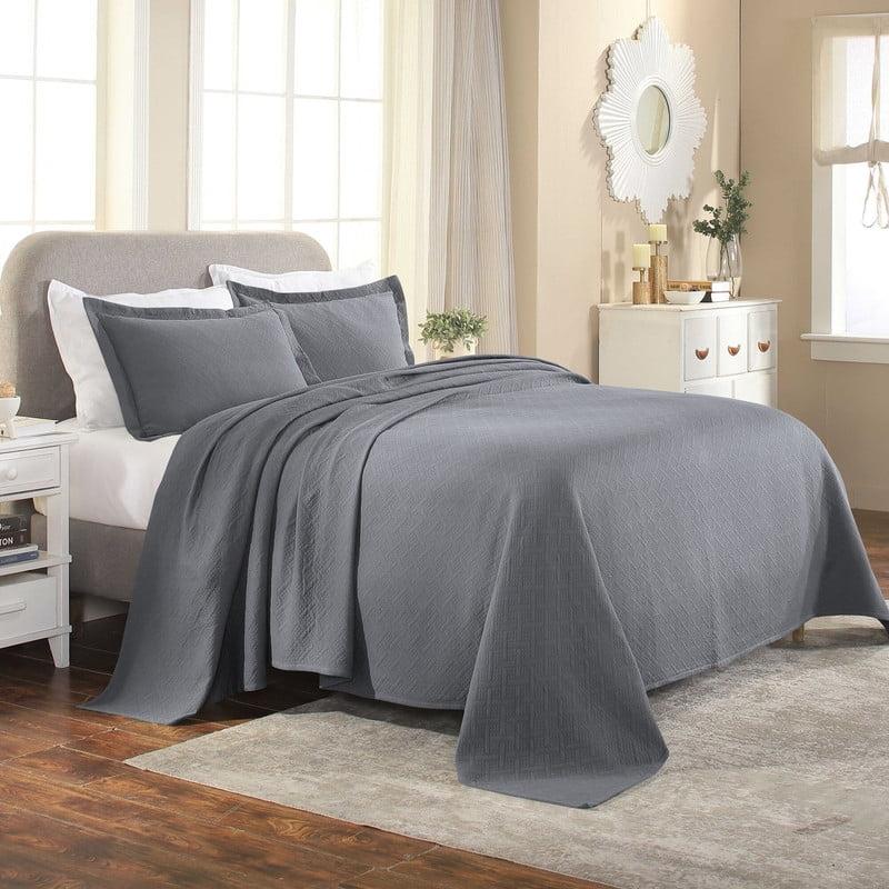 Superior Basketweave Cotton Decorative Bedspread and Sham Set, Queen, Gray