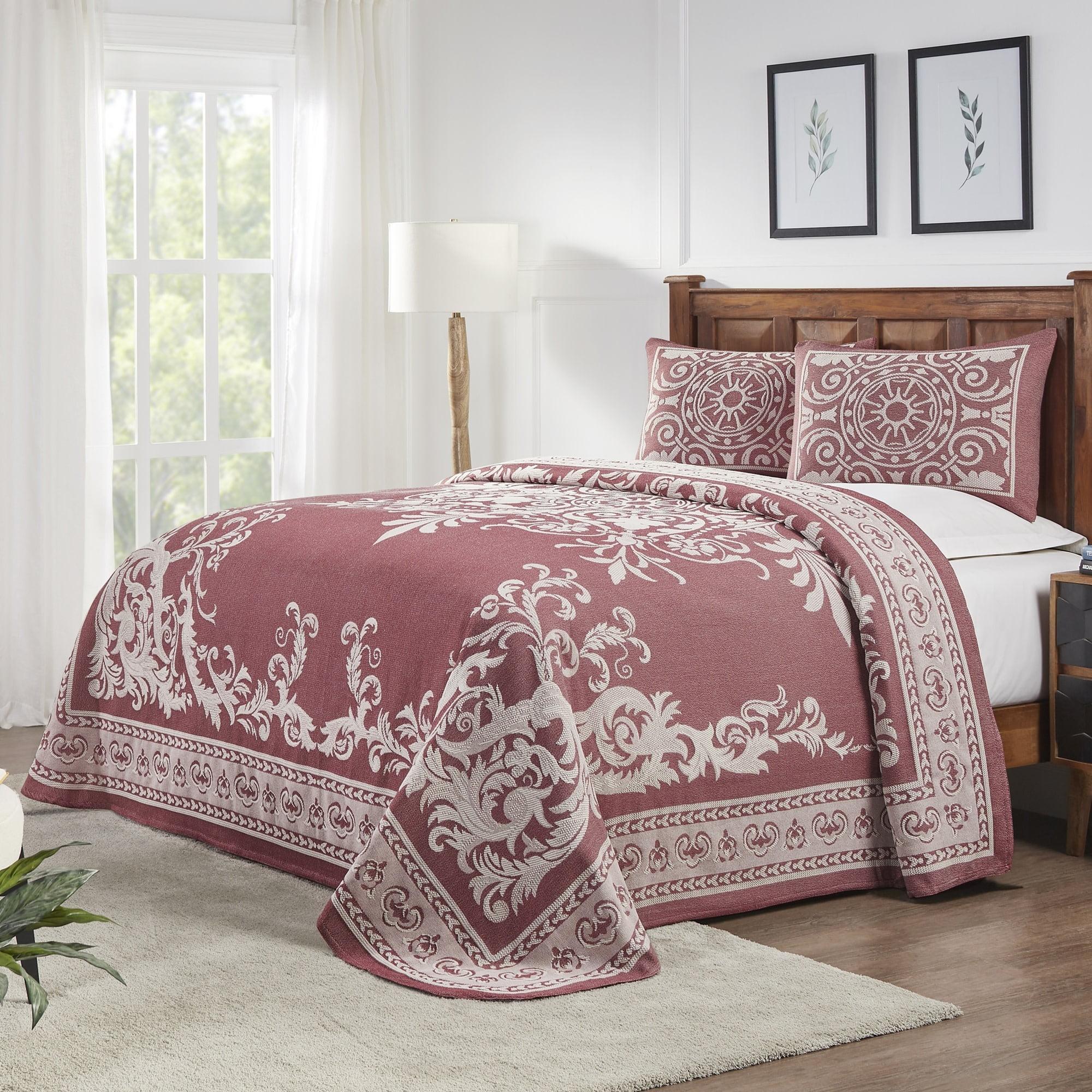 Berry Red Queen Cotton Blend Medallion Bedspread Set