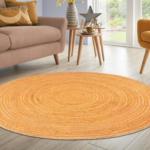 Superior Braided Jute Handwoven Indoor Outdoor Area Rug, 10' Round, Orange
