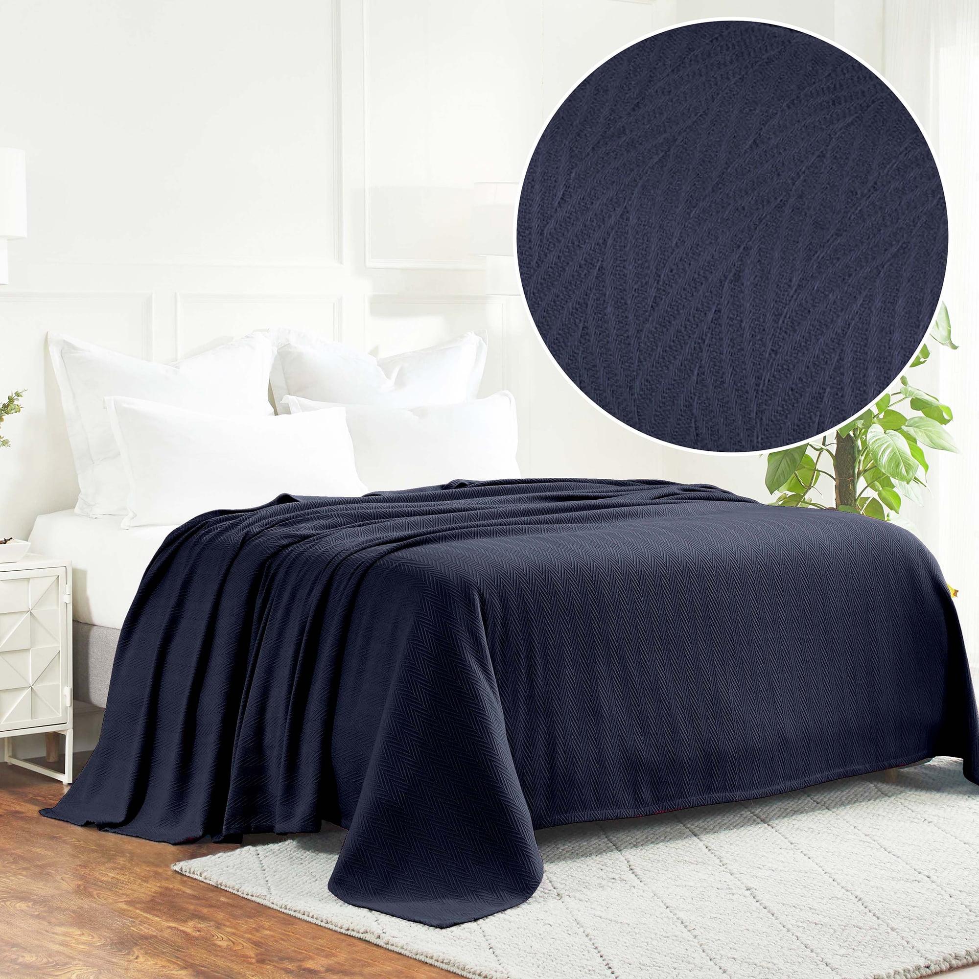 Superior Dobbyweave Knit Cotton Blanket, All Season Bed Blanket, Full/Queen 88" x 100", Navy Blue