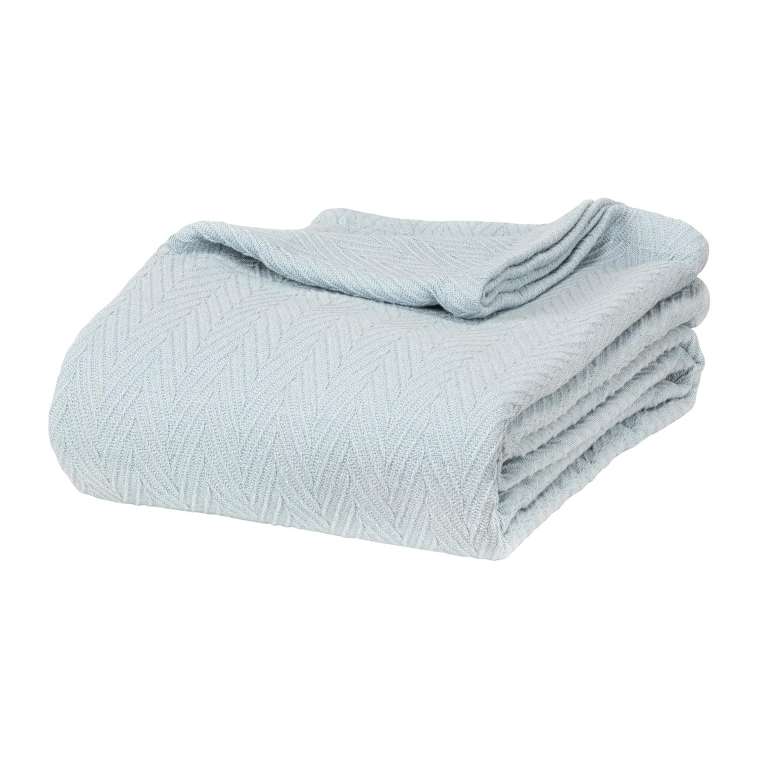 Light Blue King Size Cotton Knitted Throw Blanket