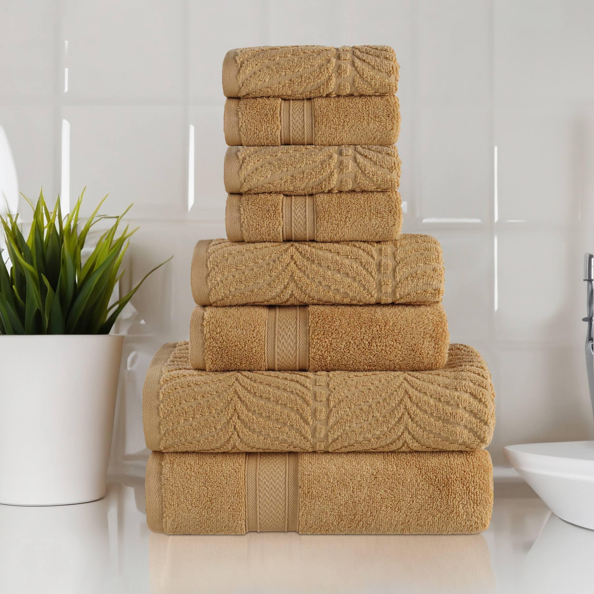 Superior Chevron Zero Twist Cotton 8-Piece Towel Set, Gold