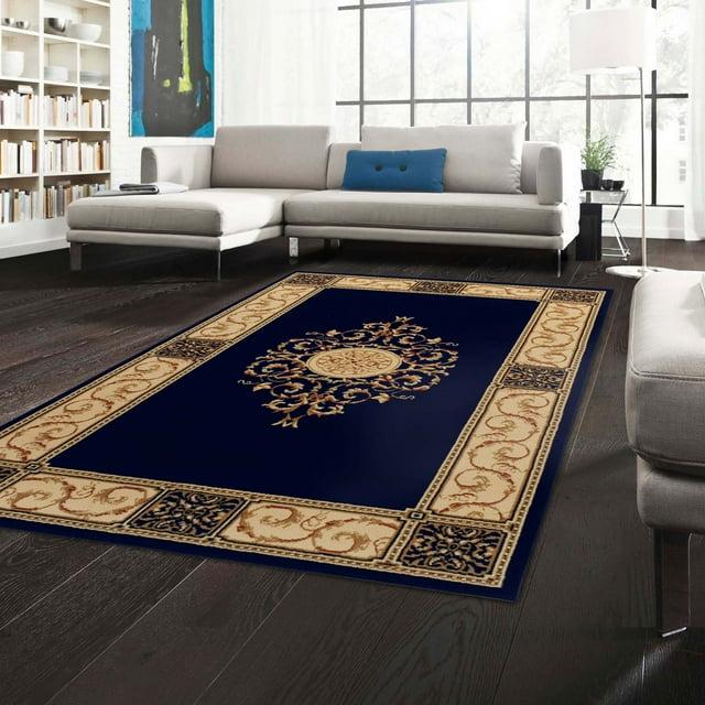 Superior Classic Elegant Floral Medallion Power-Loomed Indoor Area Rug, Midnight Blue, 4' x 6'