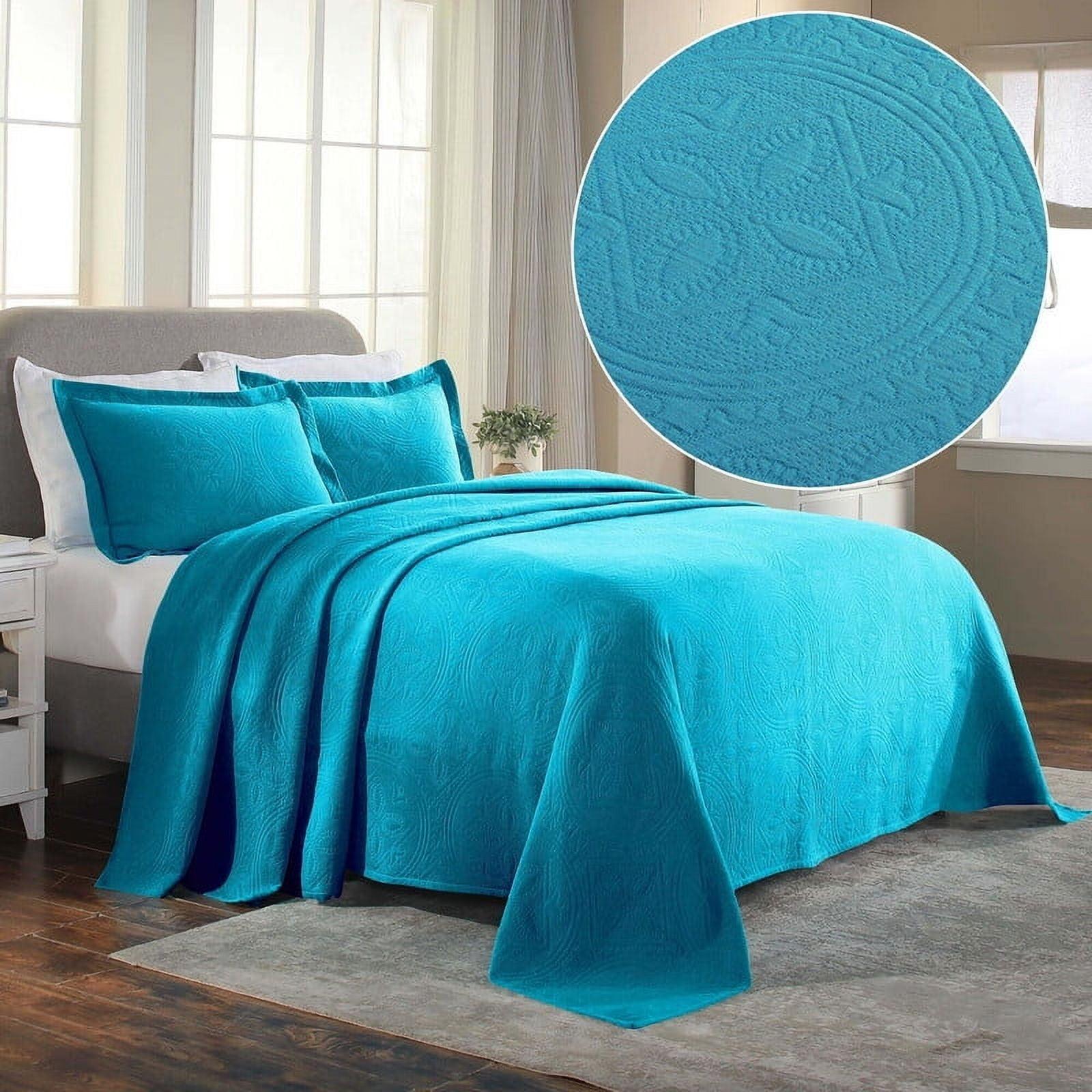 Superior Celtic Circle Cotton Decorative Bedspread and Sham Set, Queen, Peacock Blue