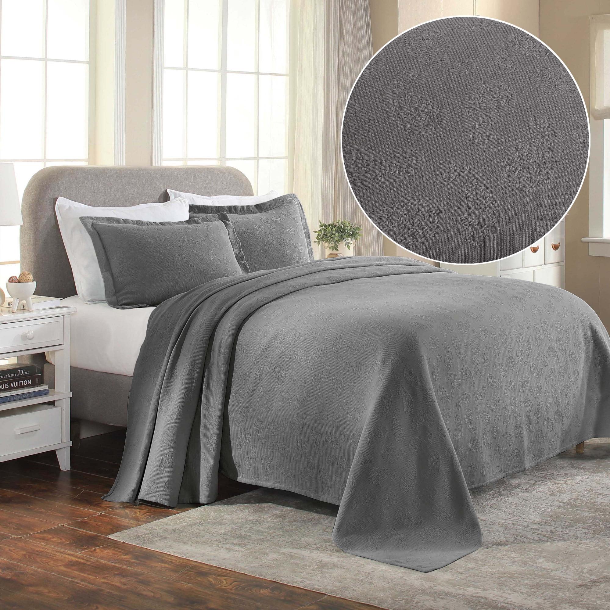 Gray Twin Cotton Paisley Bedspread Set