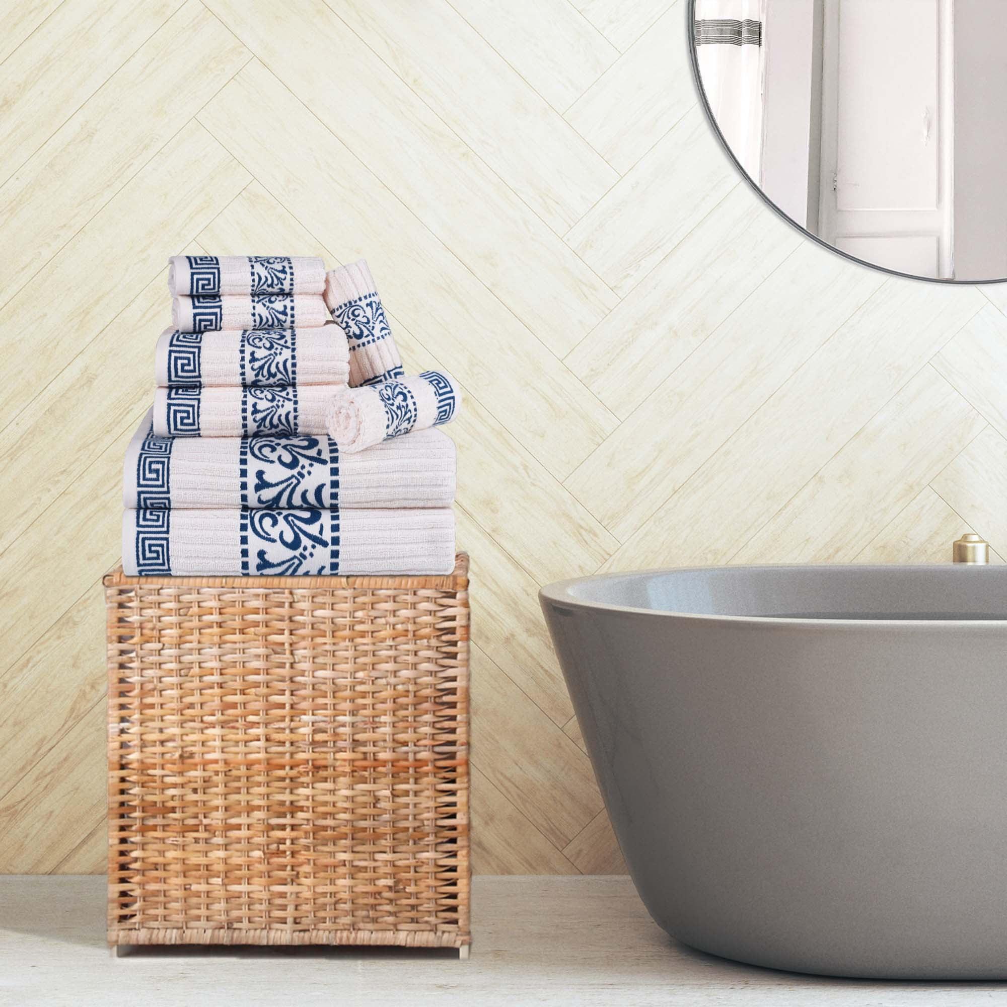 Superior Athens Cotton Medium Weight Floral Border Greek Key Trim 8 Piece Assorted Towel Set by Superior