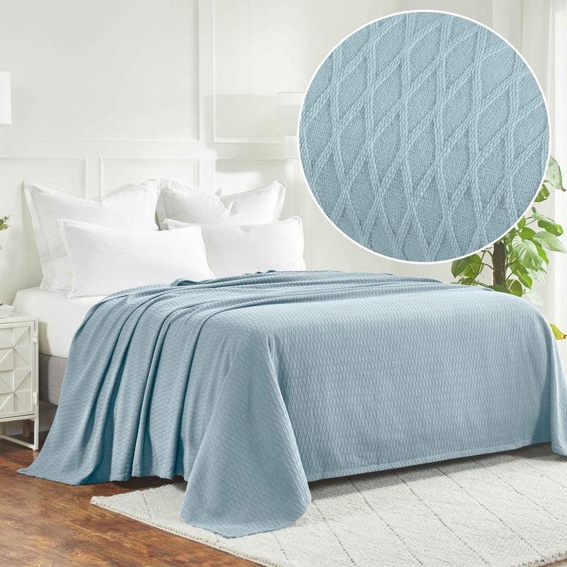 Superior Dobbyweave Knit Cotton Blanket, All Season Breathable Bed Blanket Full/Queen Size, Aqua