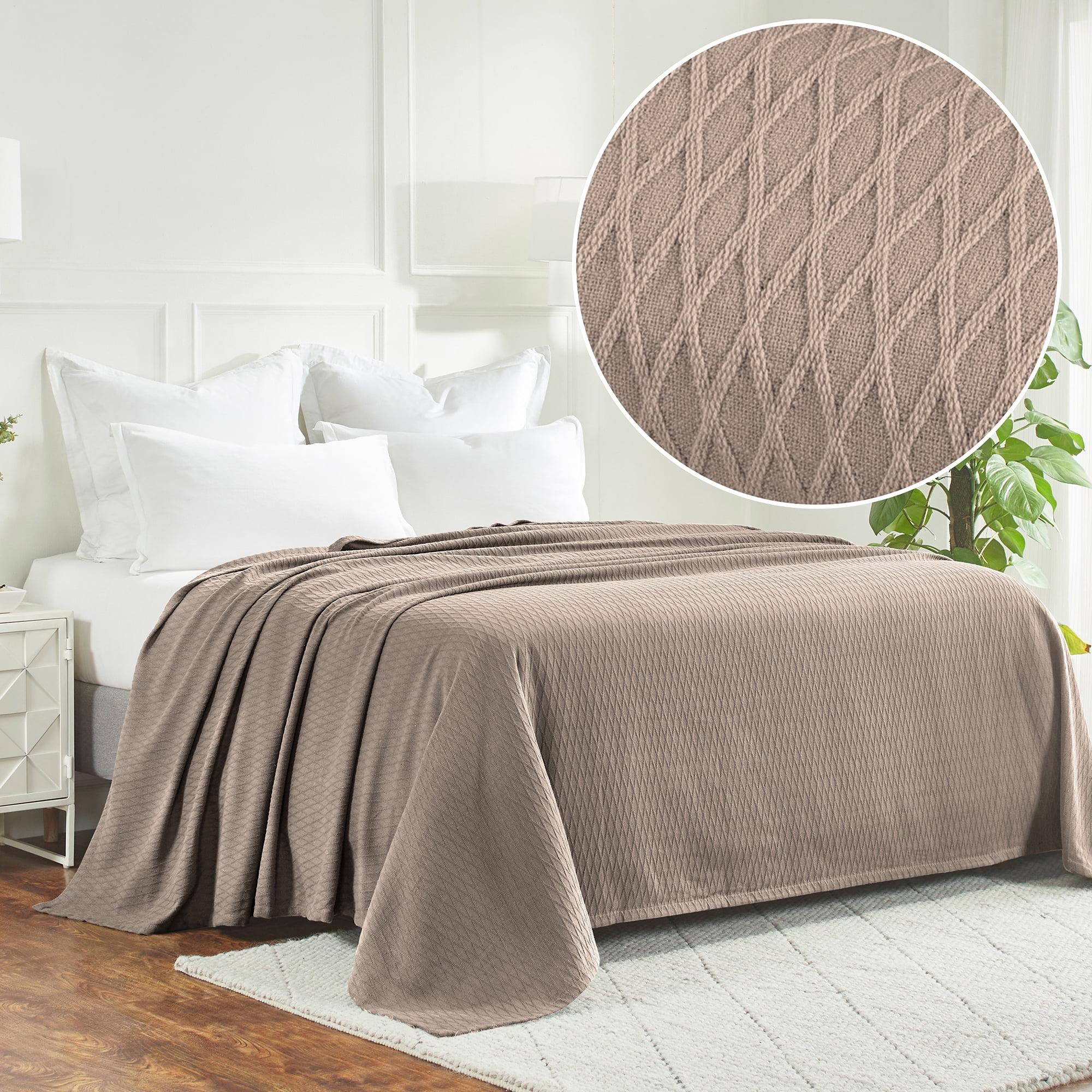 Superior Dobbyweave Knit Cotton Blanket, All Season Breathable Bed Blanket Throw Size, Khaki