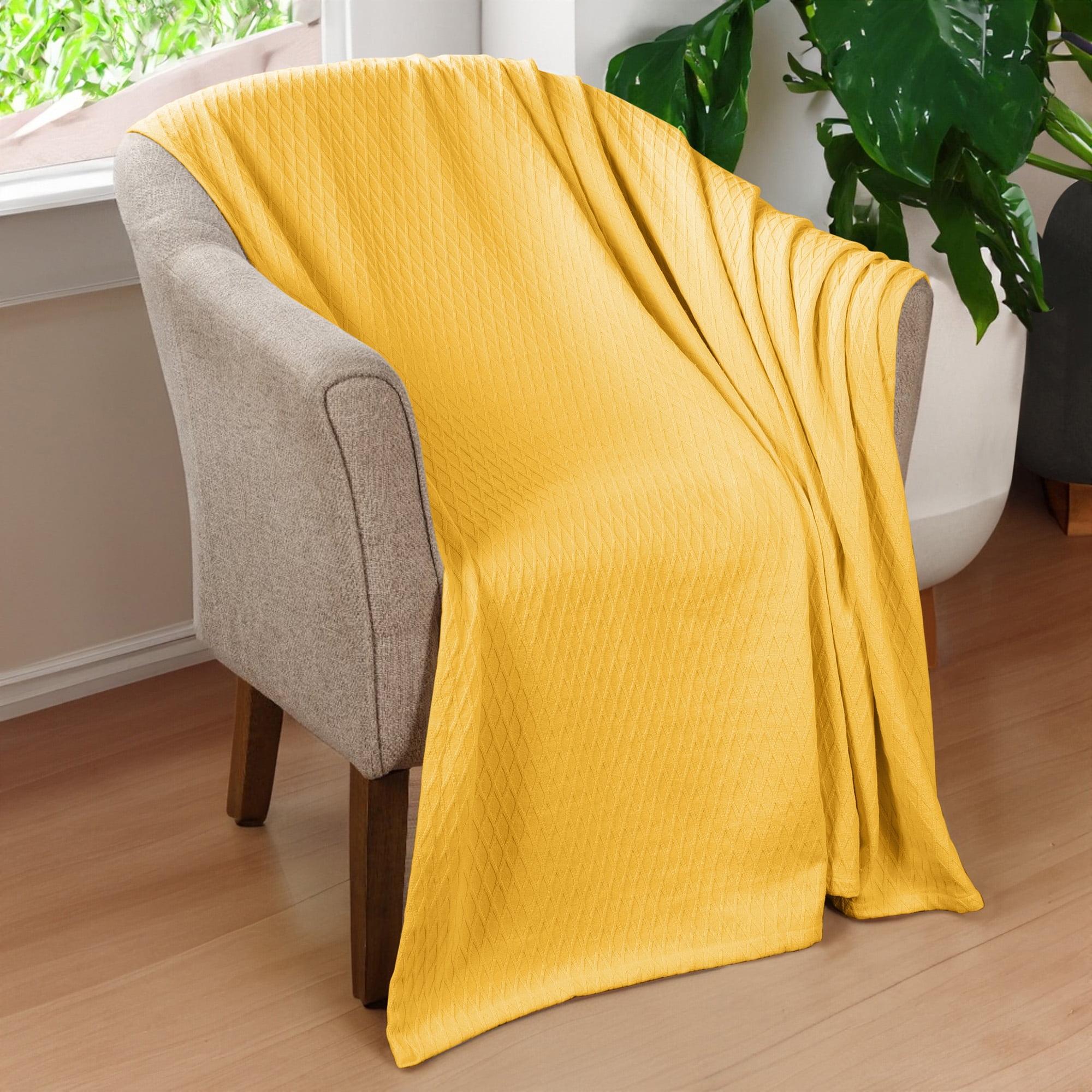 Yellow Diamond Pattern Cotton Throw Blanket, 60" x 50"