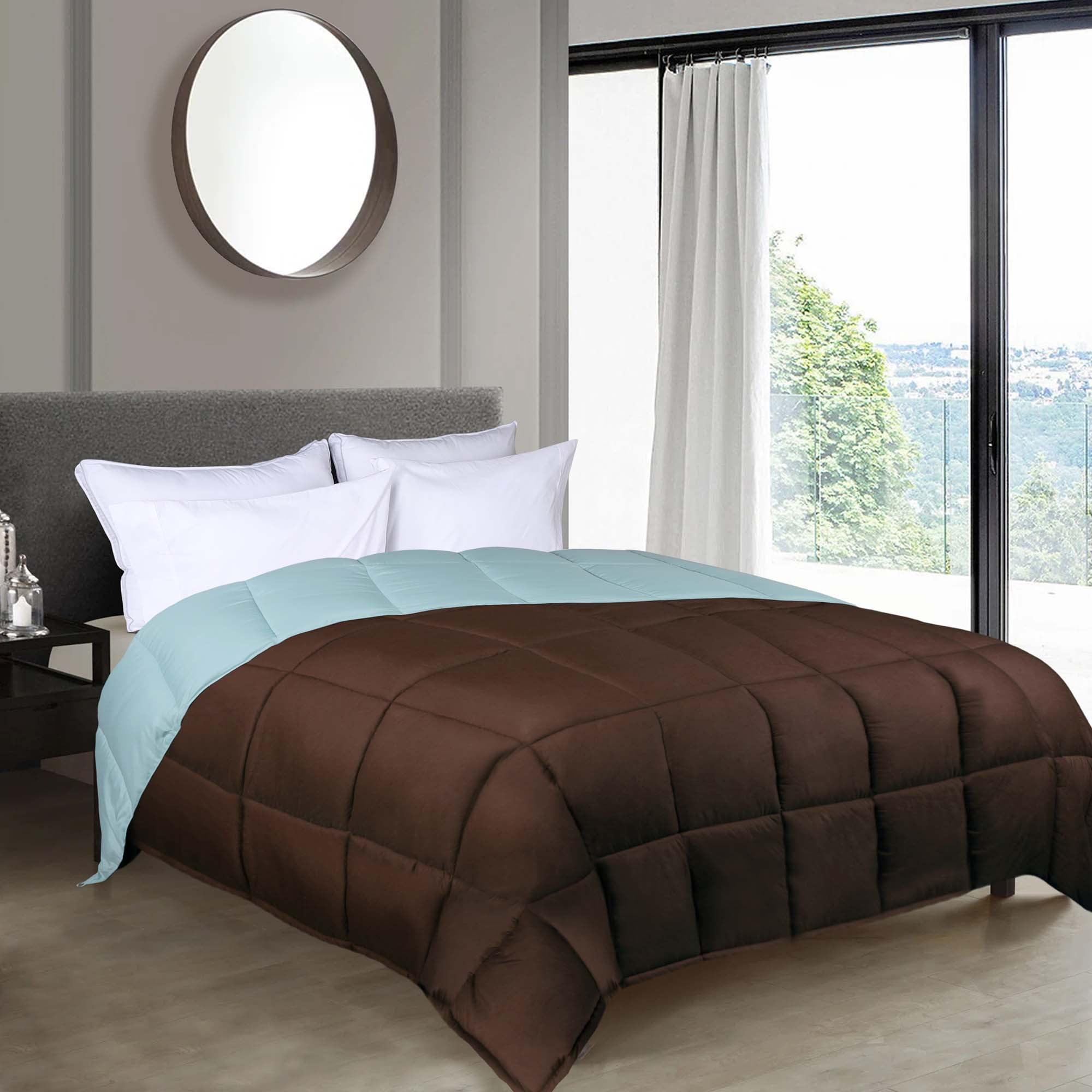 King Reversible Down Alternative Comforter in Chocolate and Sky Blue