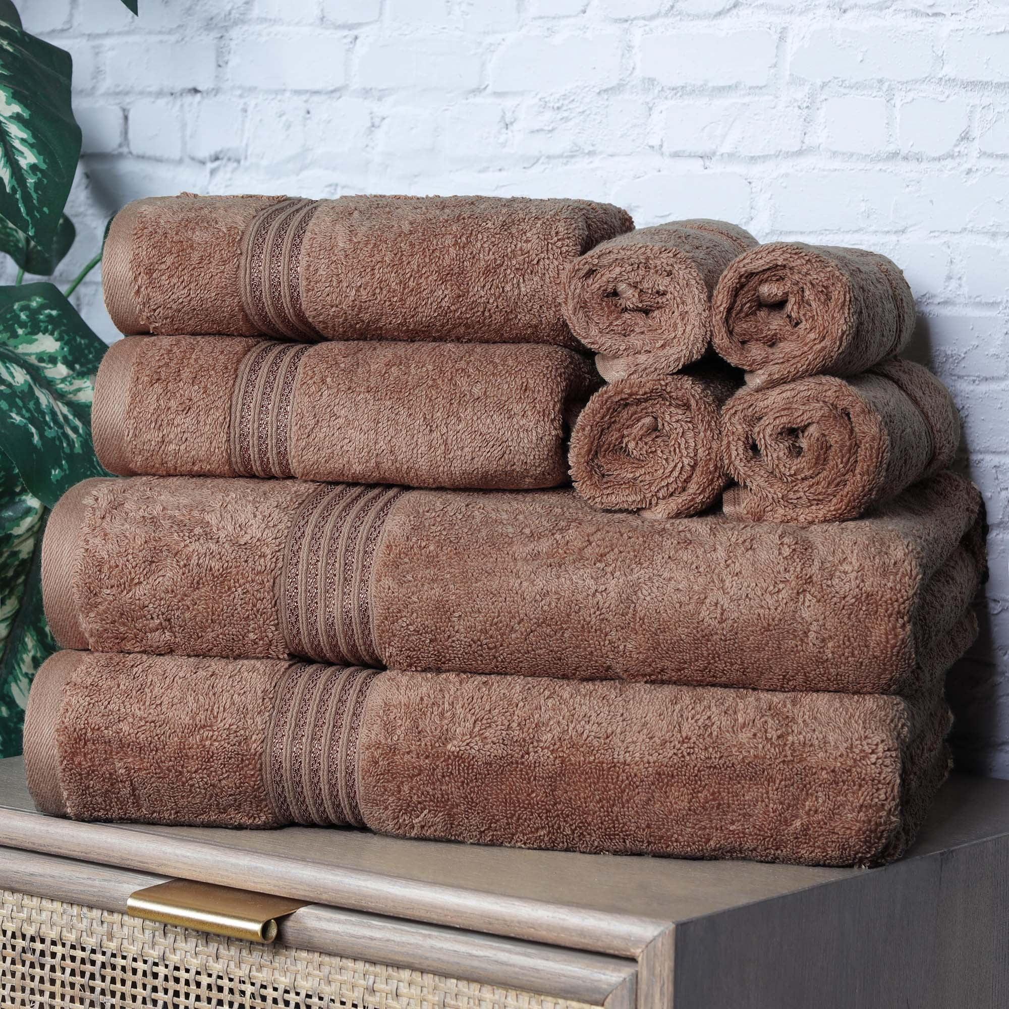 Mocha Egyptian Cotton 8-Piece Towel Set with Rope Border