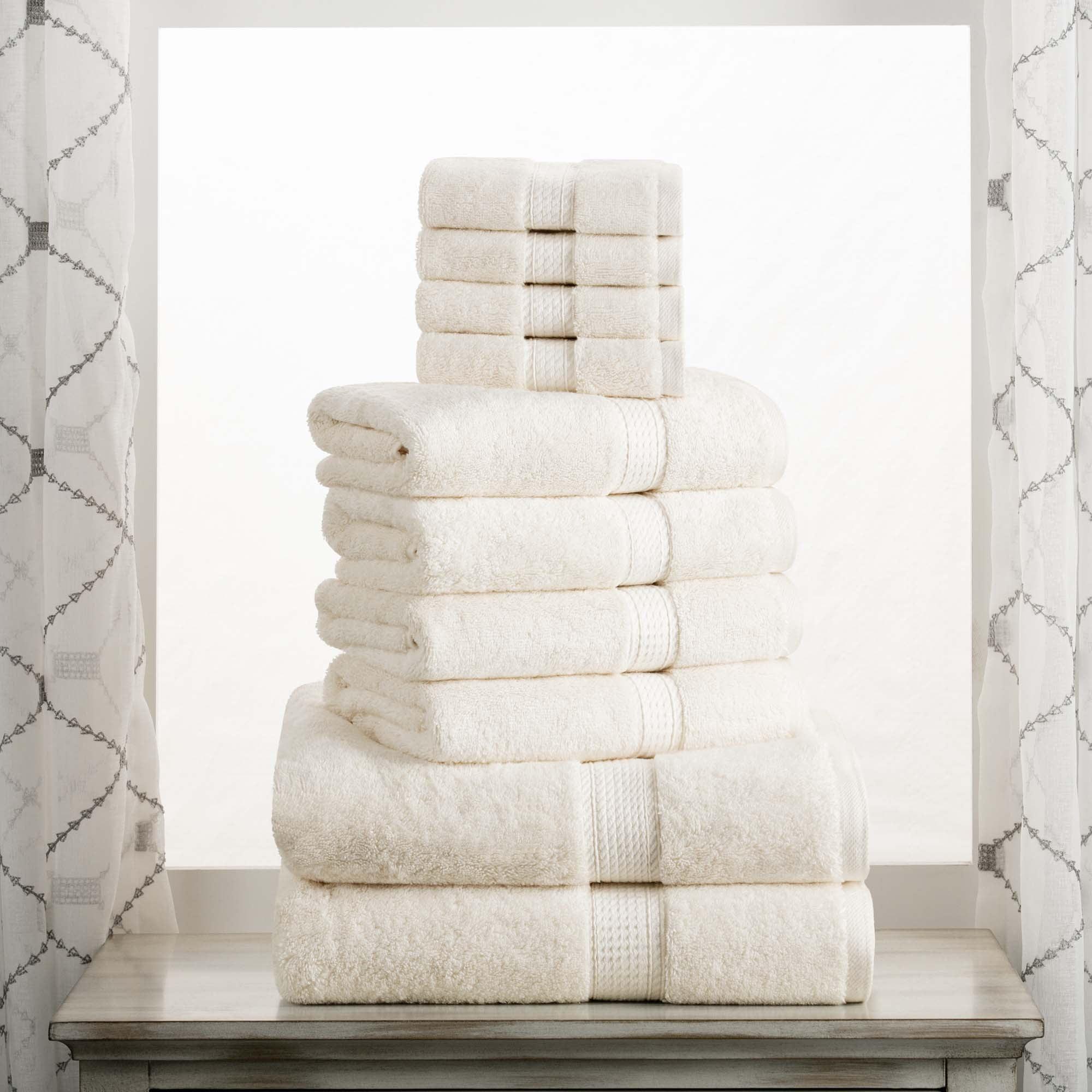 Cream Egyptian Cotton 10-Piece Towel Set with Braided Border