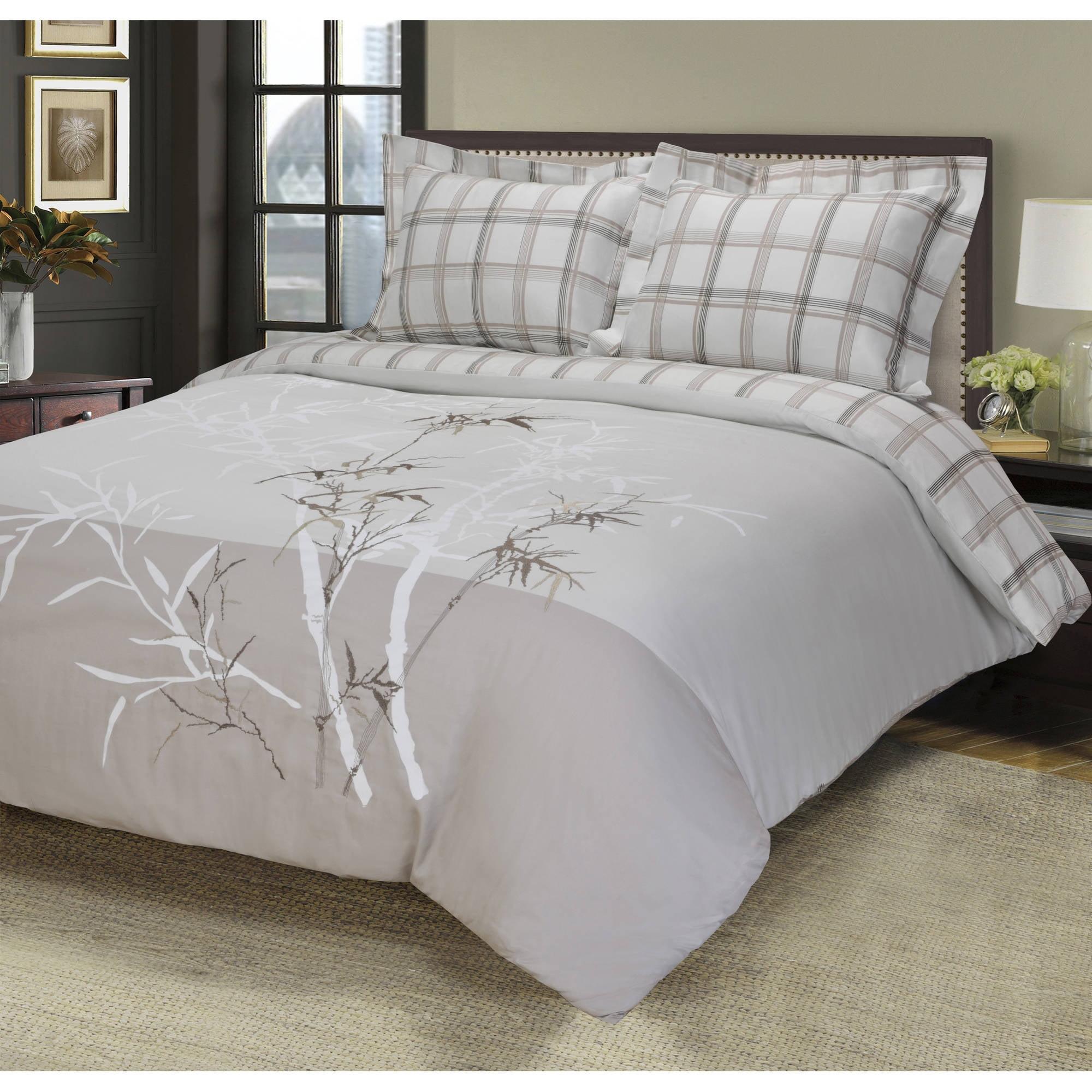 Elmwood Gray Cotton Full/Queen 3-Piece Duvet Cover Set