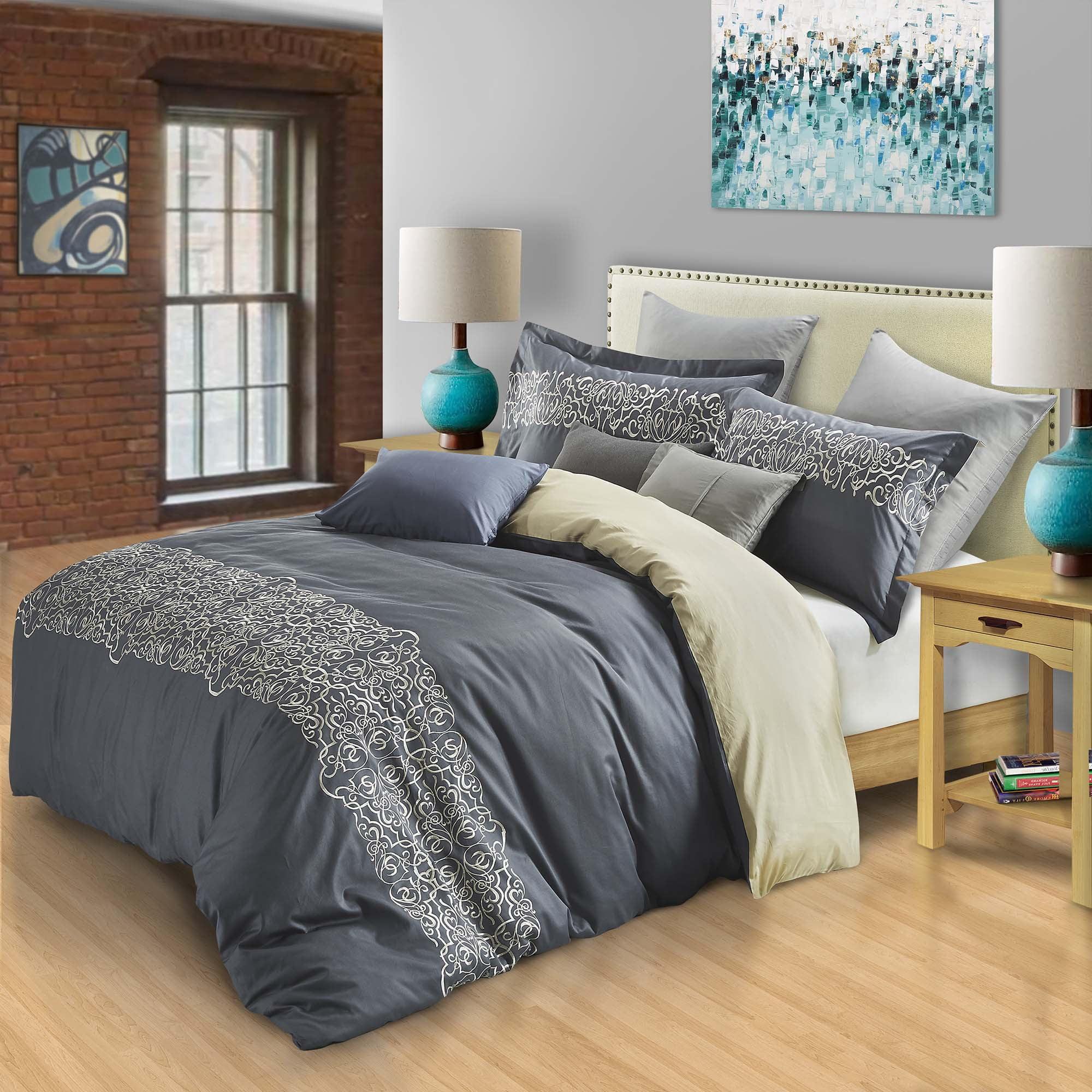 Superior Harrison Cotton Greek Key Embroidered 3 Piece Duvet Cover Set by Superior