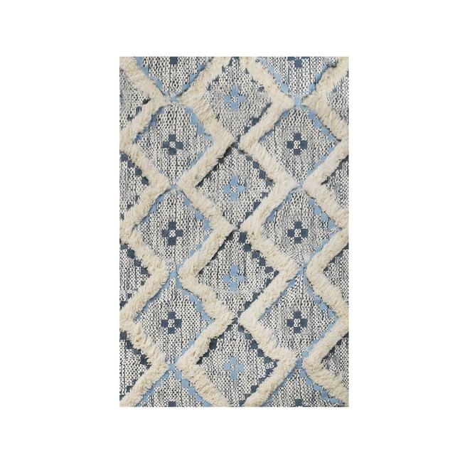 Superior Evren Hand-Tufted Cotton/Wool Textured Geometric Stone Blue/Midnight Blue Farmhouse Area Rug, 2' x 4'