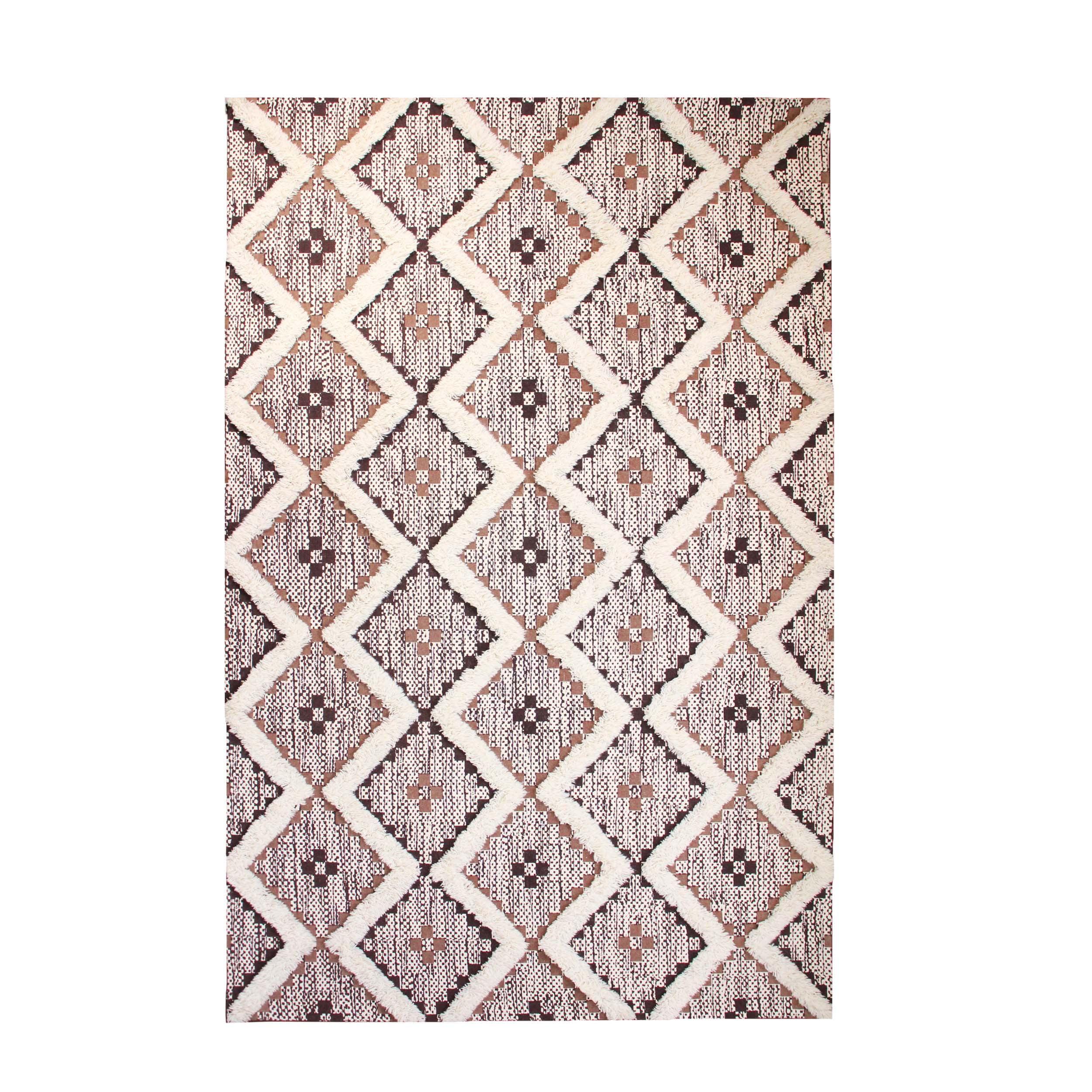 Hand-Tufted Tan-Chocolate Geometric Wool Area Rug, 6' x 9'